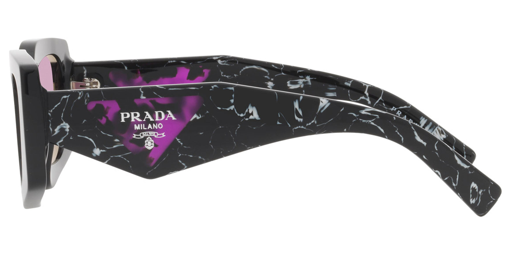 Prada Women Black Geometric Rectangle Sunglasses PR15YS-1AB07Q Dark Violet Mirrored Silver Lens 51mm