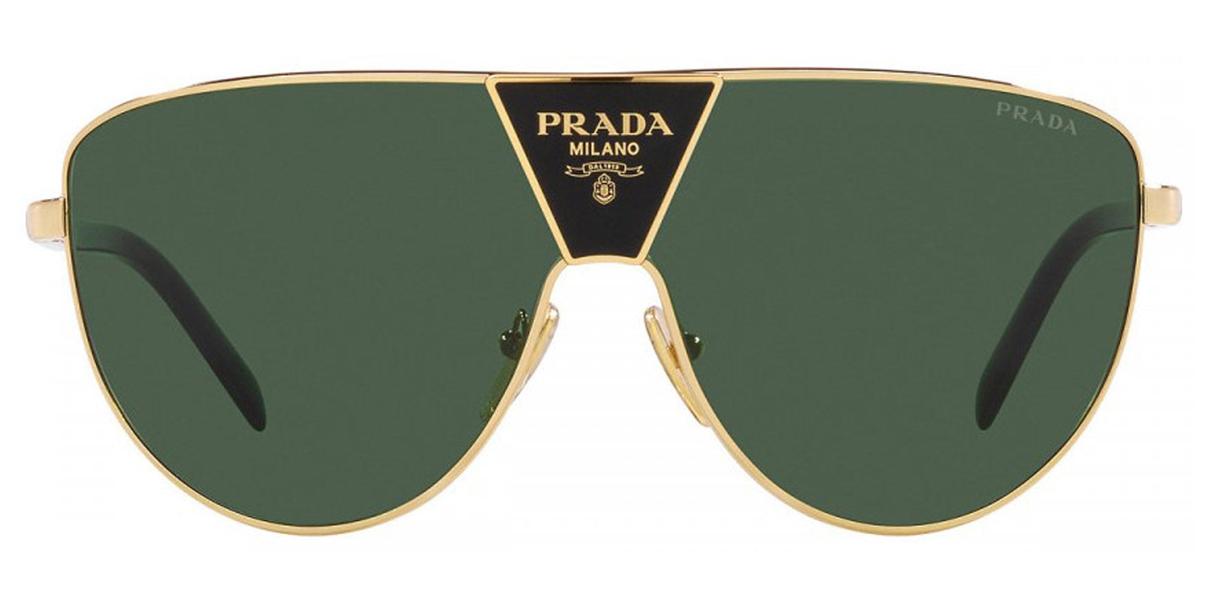 Prada Men Gold-Tone and Black Wraparound Shield Sunglasses PR69ZS-5AK05V Green Lens 137mm - Made in Italy