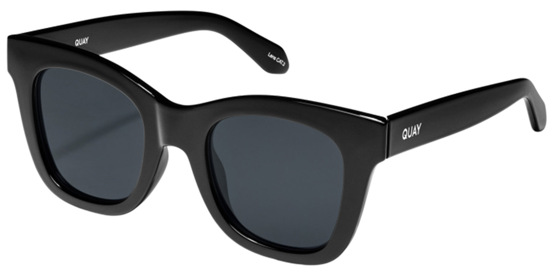 Quay After Hours Women Shiny Black Chunky Cat Eye Sunglasses QW-000180-SHINYBLK Polarized Grey Lens 51mm