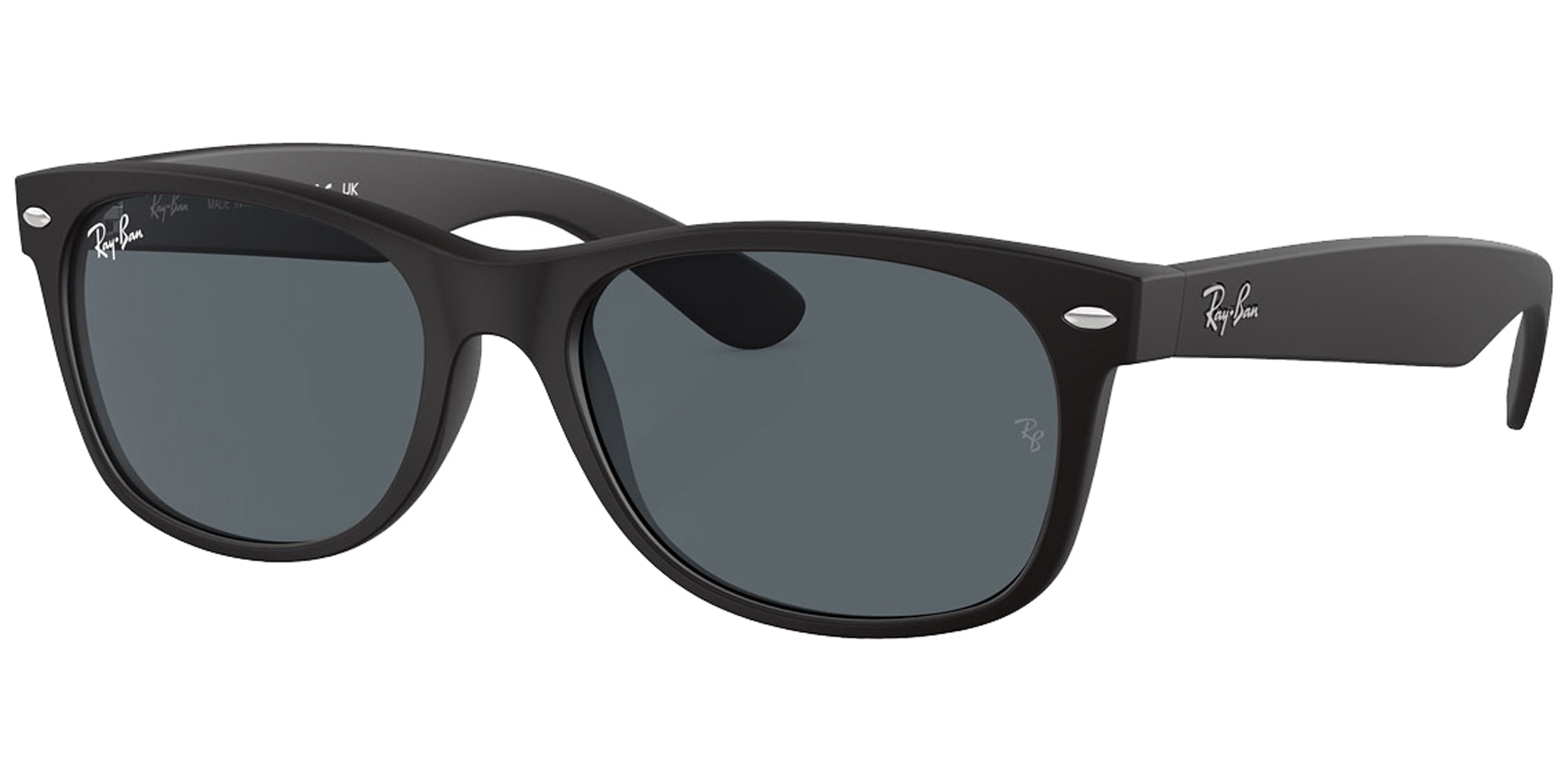 Ray-Ban Matte Rubber Black New Wayfarer Sunglasses RB2132-622R5 Blue Lens 58mm