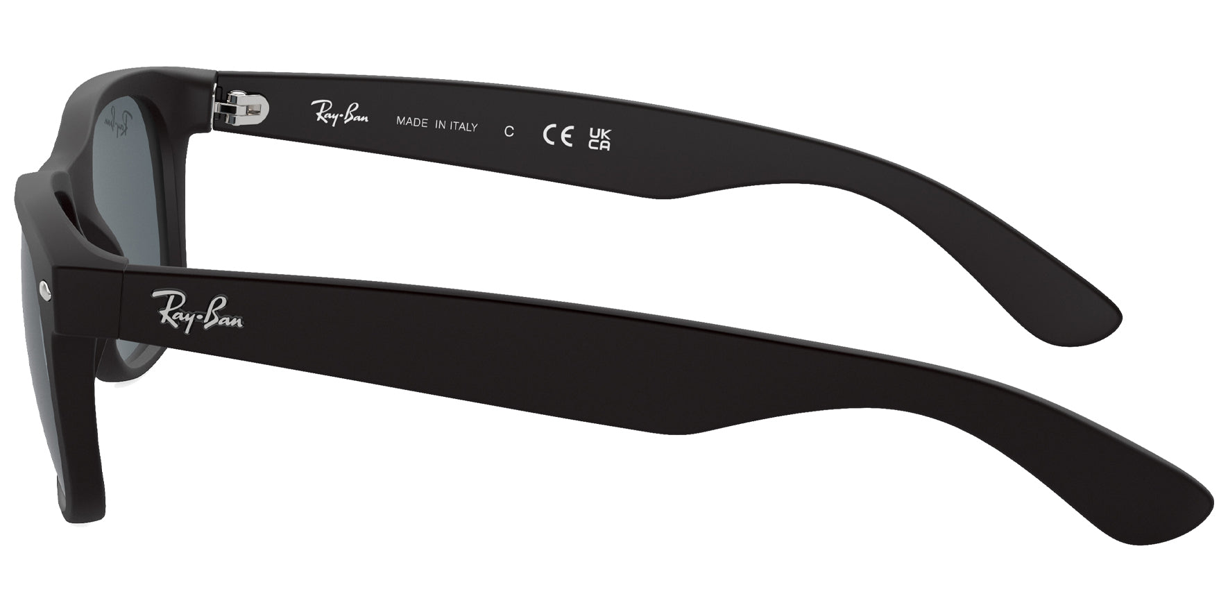 Ray-Ban Matte Rubber Black New Wayfarer Sunglasses RB2132-622R5 Blue Lens 58mm