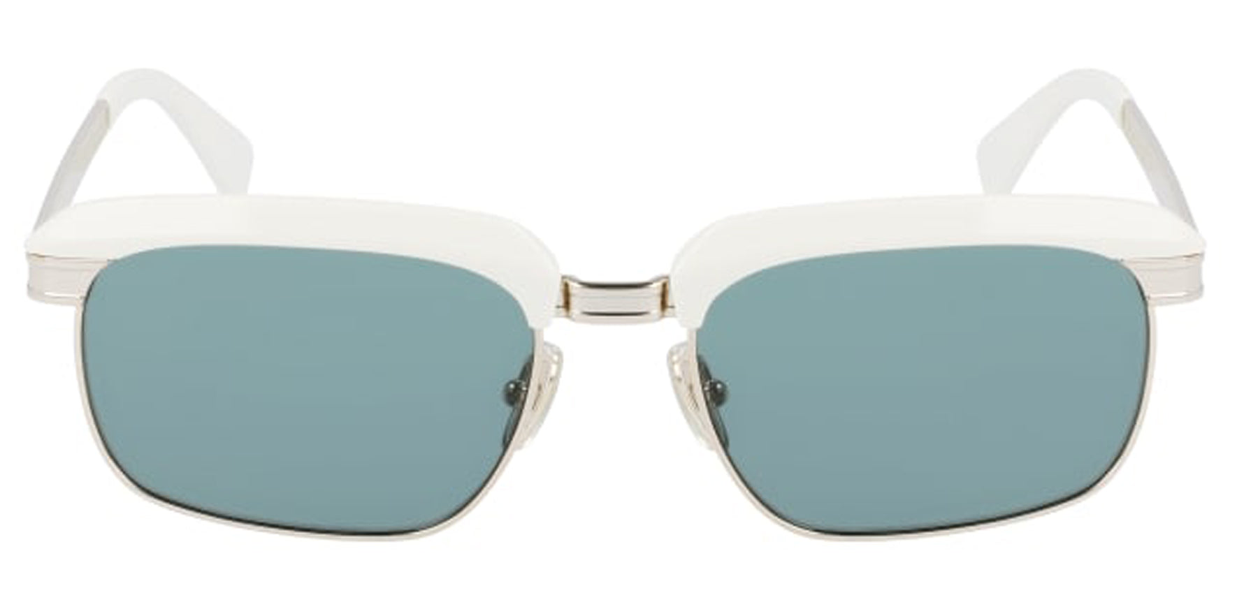 Salvatore Ferragamo White/Gold-Tone Retro Rectangular Sunglasses SF263S-114 Green Lens 55mm