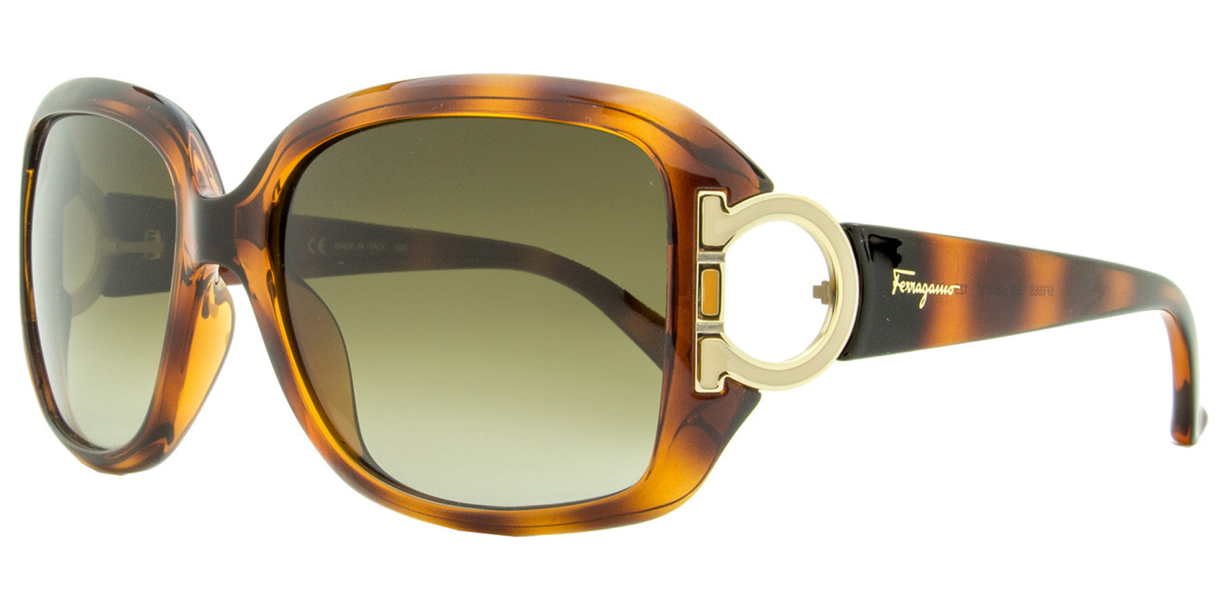 Salvatorre Ferragamo Women Dark Tortoise Rectangular Sunglasses SF666S-238 Brown Gradient Lens 55mm