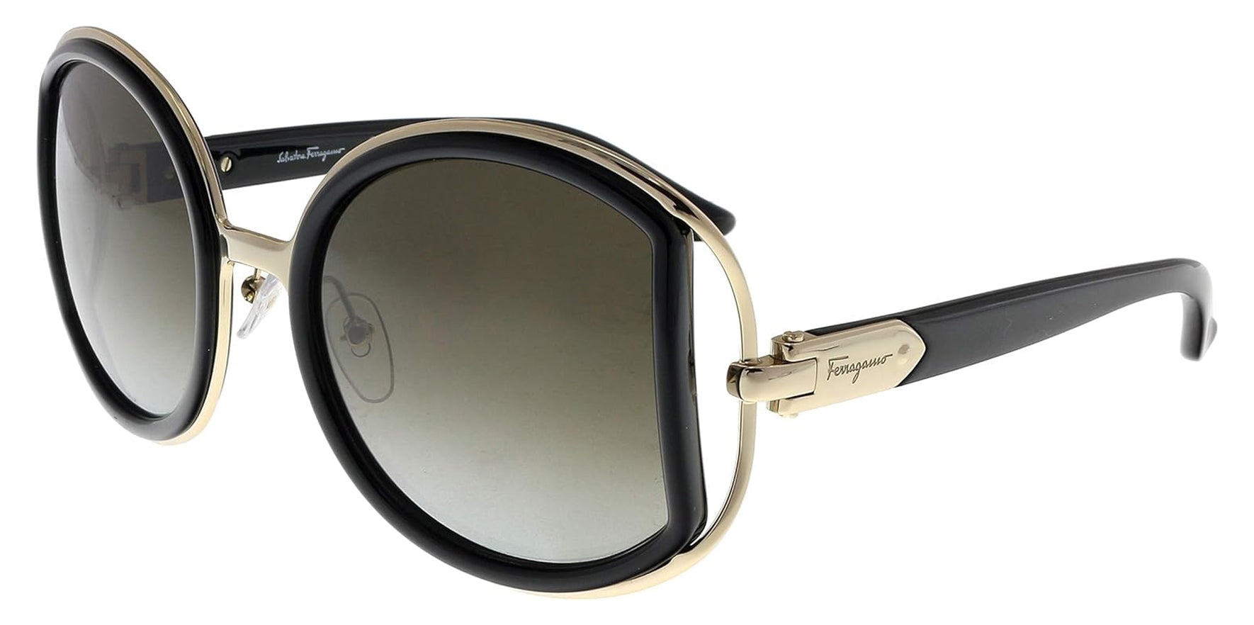 Ferragamo Women Black/Gold Oversized Round Sunglasses SF719S-001 Grey Gradient Lens 52mm