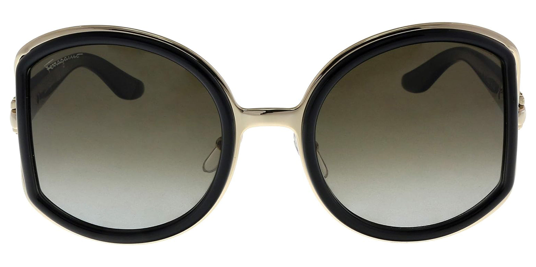 Ferragamo Women Black/Gold Oversized Round Sunglasses SF719S-001 Grey Gradient Lens 52mm