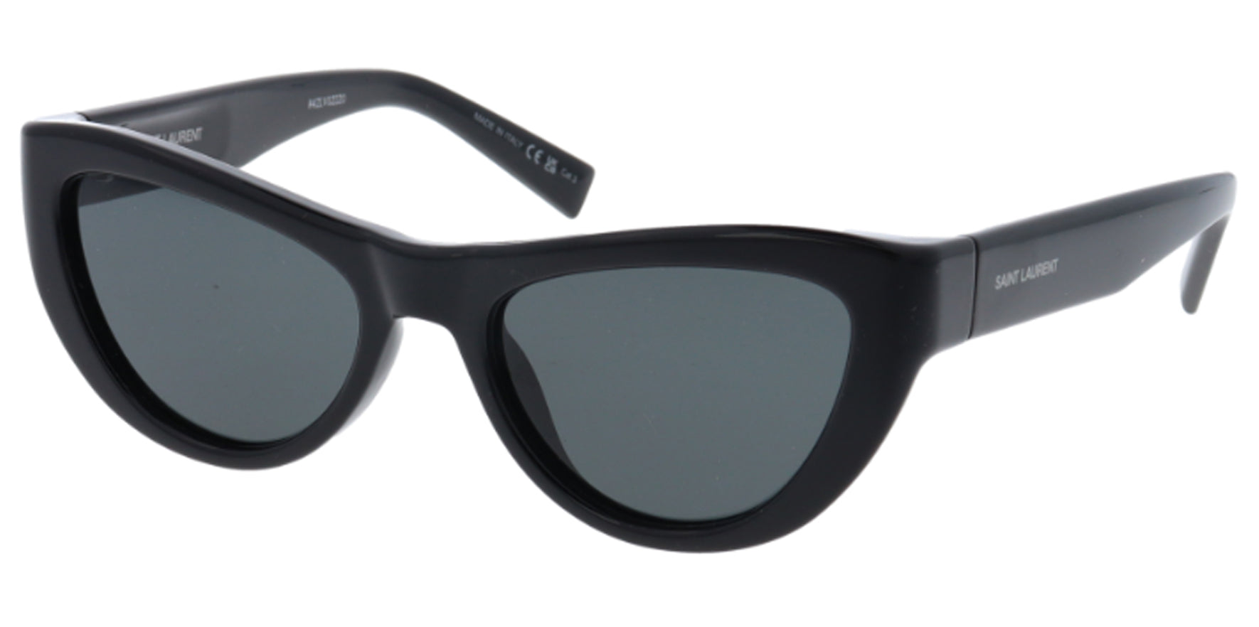 Saint Laurent Women Shiny Black Cat Eye Sunglasses SL676-001 Black Lens 53mm