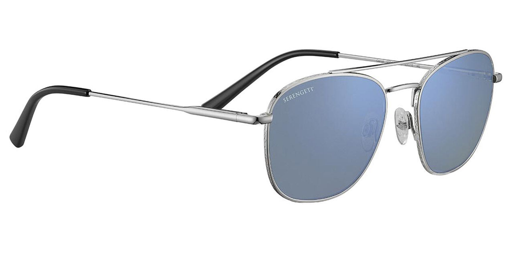 Serengeti Carroll Shiny Silver-Tone Square Sunglasses SS542002 Blue Photochromic Polarized Lens 53mm