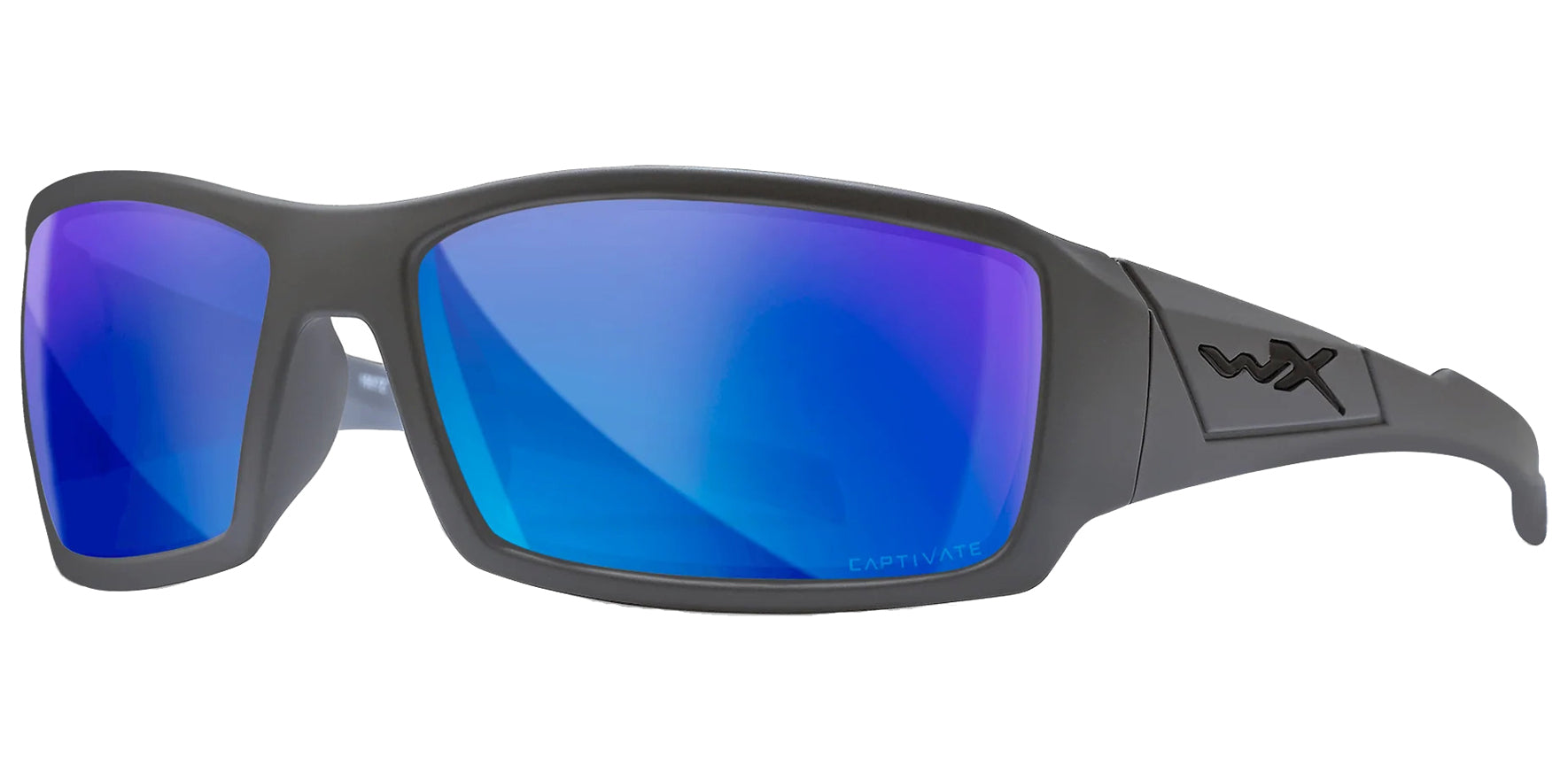 Wiley X Twisted Matte Grey Wraparound Sunglasses SSTWI09 CAPTIVATE™ Polarized Blue Mirror Lens 65mm
