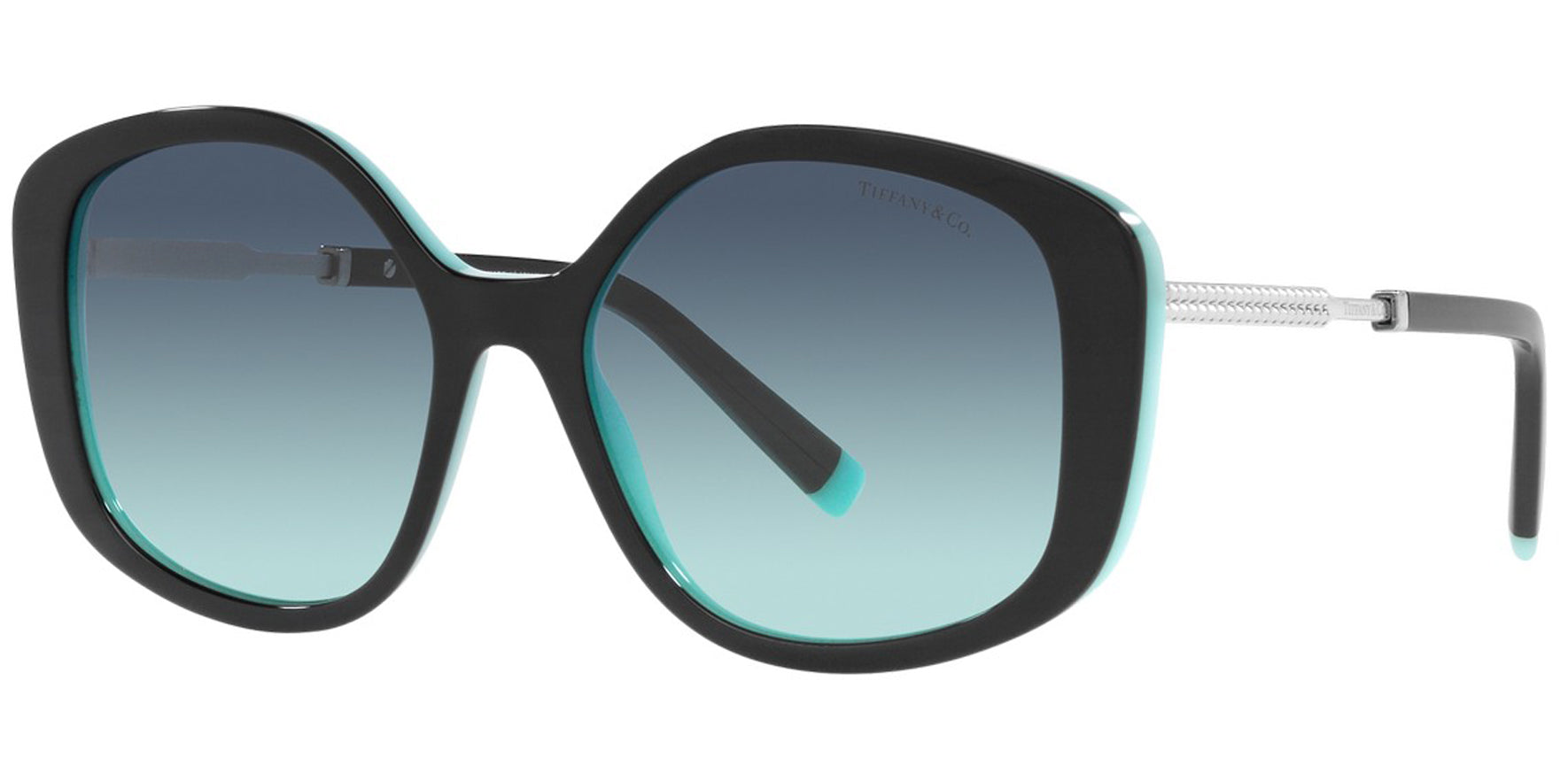 Tiffany & Co. Women Black on Tiffany Blue Irregular Sunglasses TF4192-80559S Azure Blue Gradient Lens 54mm