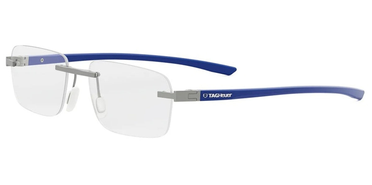 Tag Heuer Men Matte Silver-Tone/Blue Rectangular Eyeglasses TH50030U-54017 Clear Demo Lens 54mm