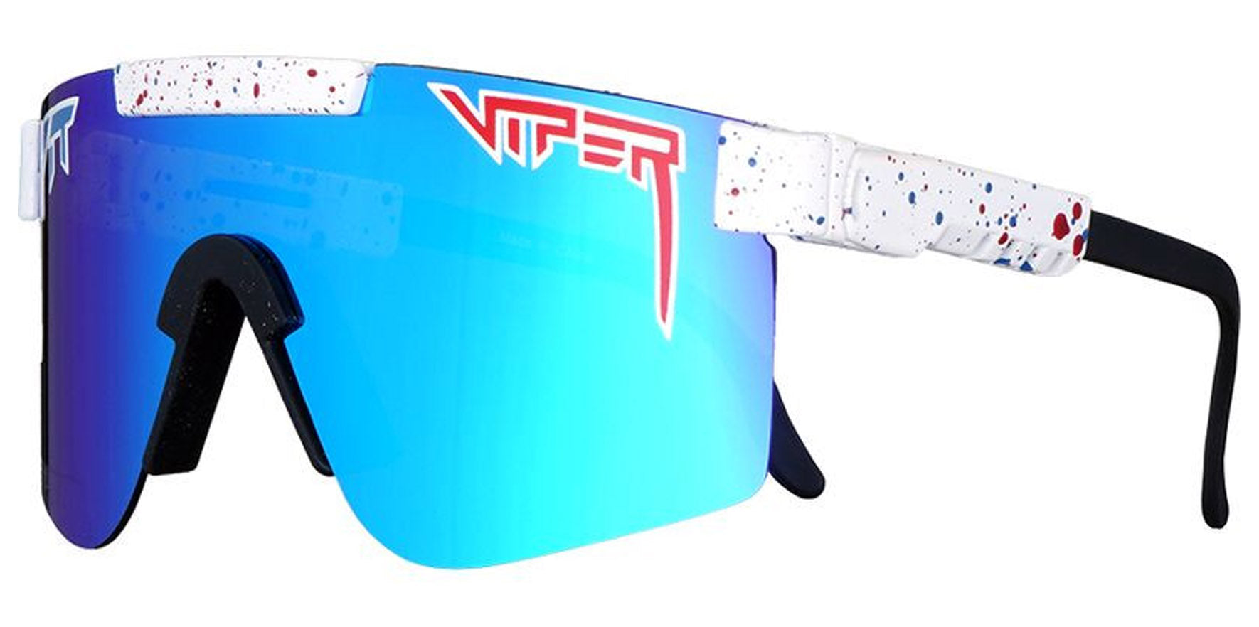 Pit Viper The Absolute Freedom/Merika Double Wides Original White and Blue Splatter Wrap Sunglasses THE-ABSOLUTE-FREEDOM-DOUBLE-WIDE Blue Polarized Lens