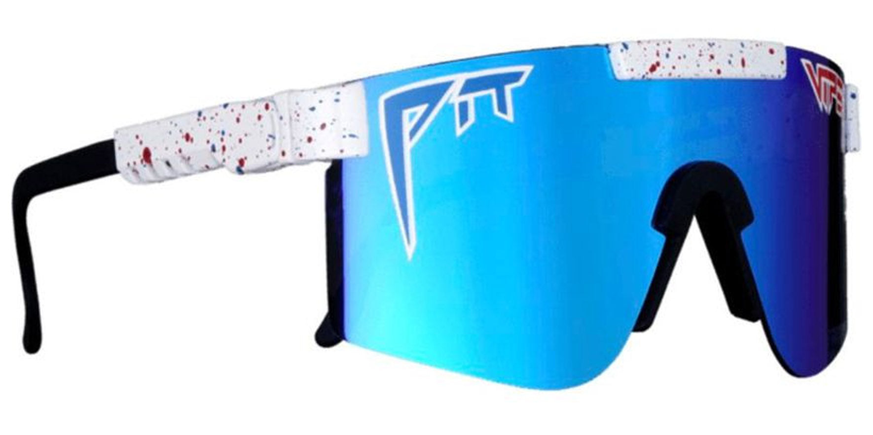 Pit Viper The Absolute Freedom/Merika Double Wides Original White and Blue Splatter Wrap Sunglasses THE-ABSOLUTE-FREEDOM-DOUBLE-WIDE Blue Polarized Lens