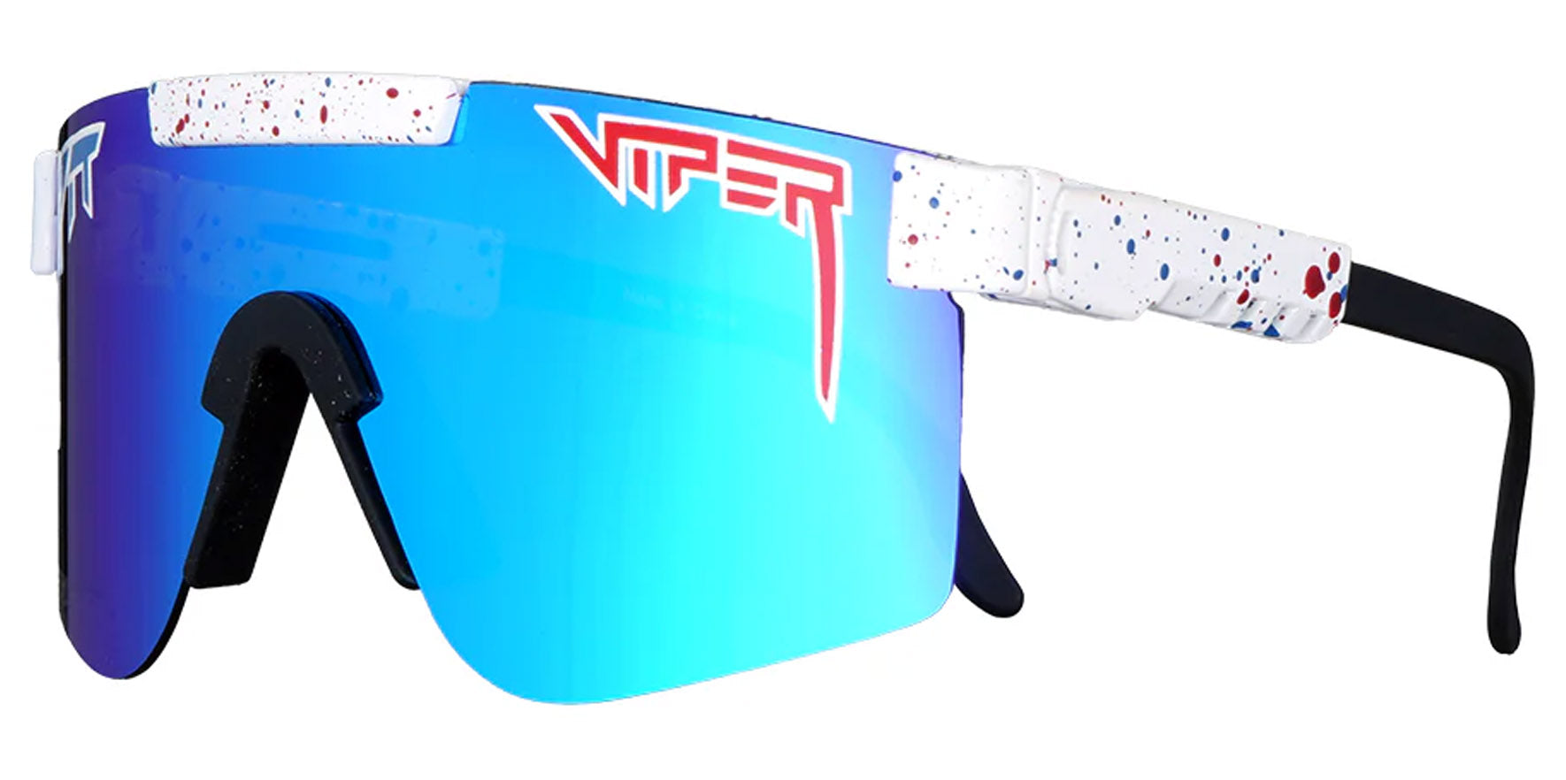 Pit Viper The Absolute Freedom/Merika Narrow Original White and Blue Splatter Wrap Sunglasses THE-ABSOLUTE-FREEDOM Blue Polarized Lens