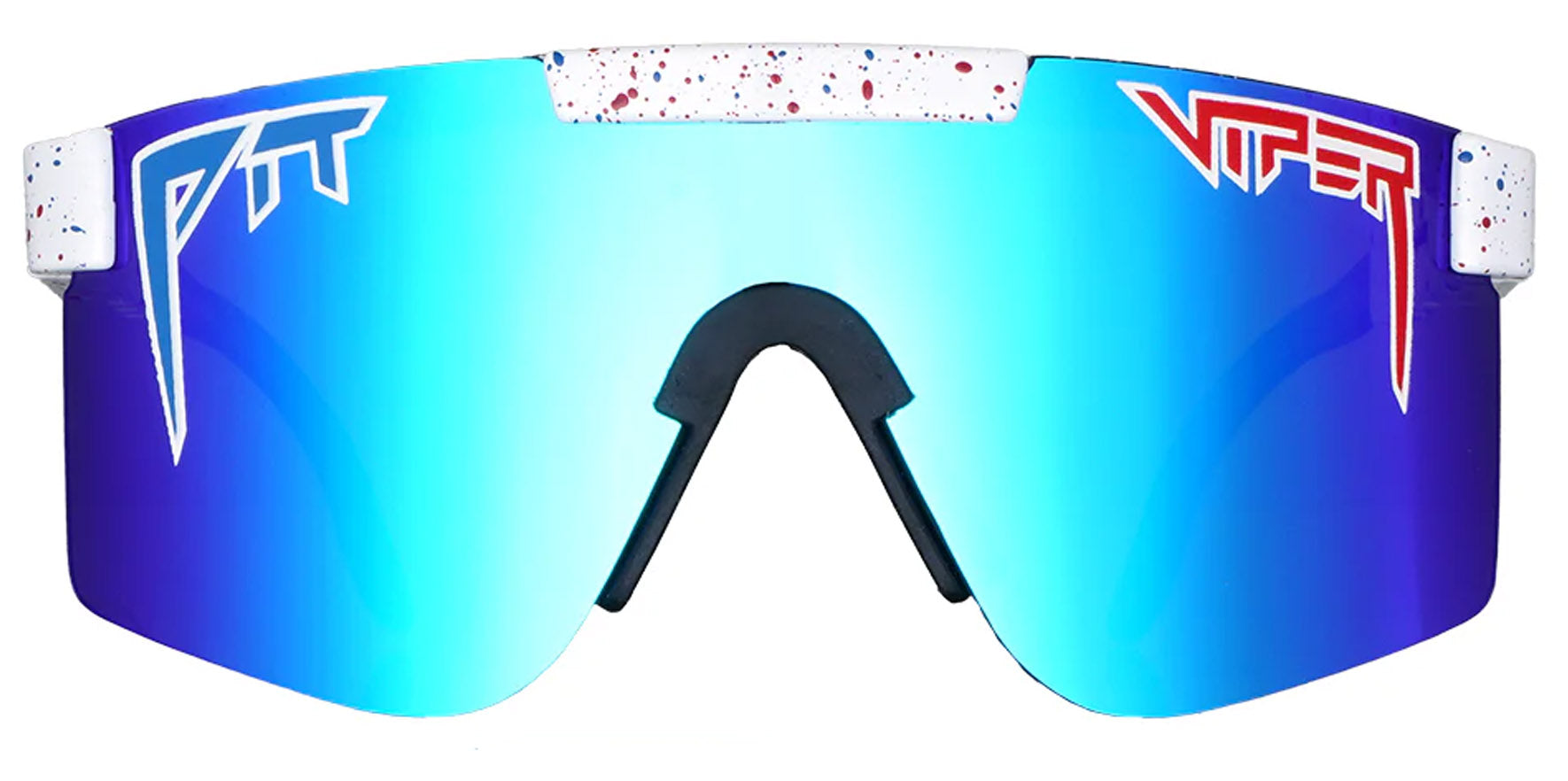 Pit Viper The Absolute Freedom/Merika Narrow Original White and Blue Splatter Wrap Sunglasses THE-ABSOLUTE-FREEDOM Blue Polarized Lens