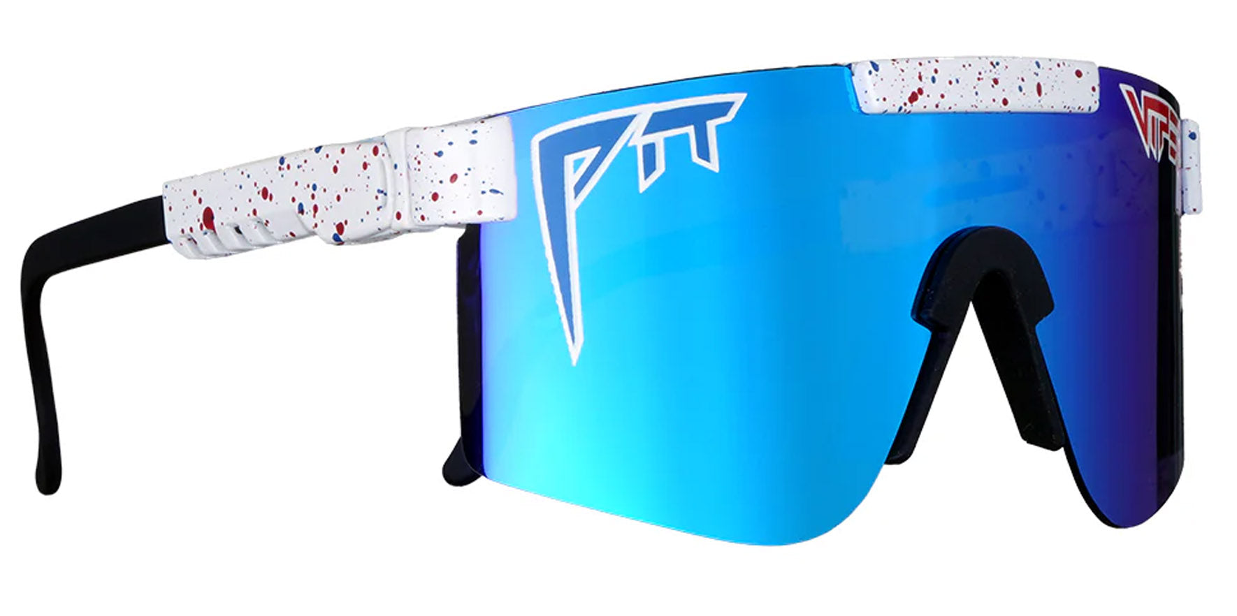 Pit Viper The Absolute Freedom/Merika Narrow Original White and Blue Splatter Wrap Sunglasses THE-ABSOLUTE-FREEDOM Blue Polarized Lens