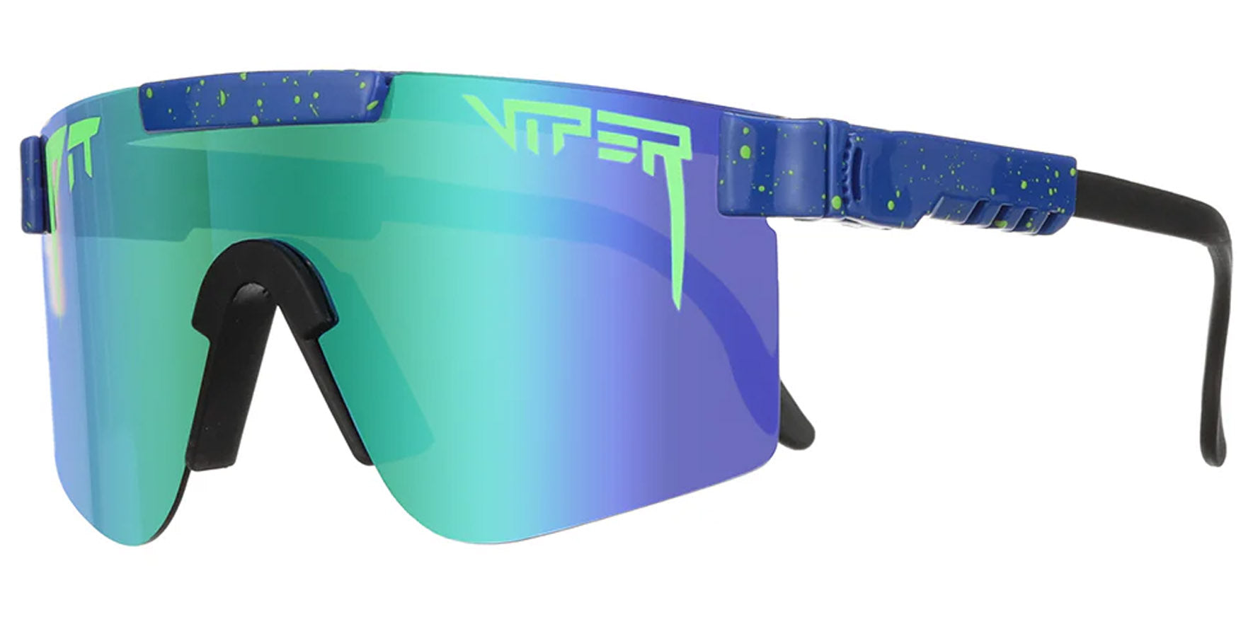 Pit Viper The Leonardo Narrow Original Blue and Teal Splatter Wrap Sunglasses THE-LEONARDO-POLARIZED Blue-Green Polarized Lens