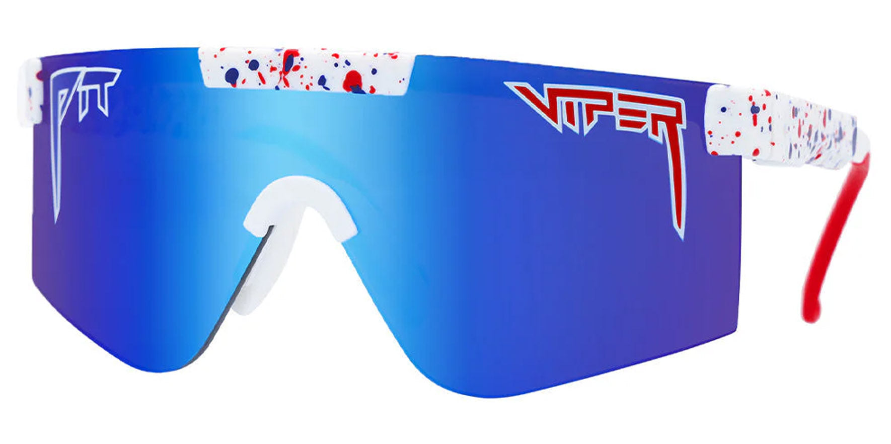 Pit Viper The Merika 2000 White Red Splatter Shield Sunglasses THE-MERIKA-2.0 Blue Polarized Lens