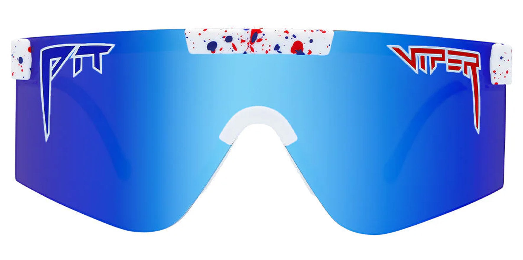 Pit Viper The Merika 2000 White Red Splatter Shield Sunglasses THE-MERIKA-2.0 Blue Polarized Lens