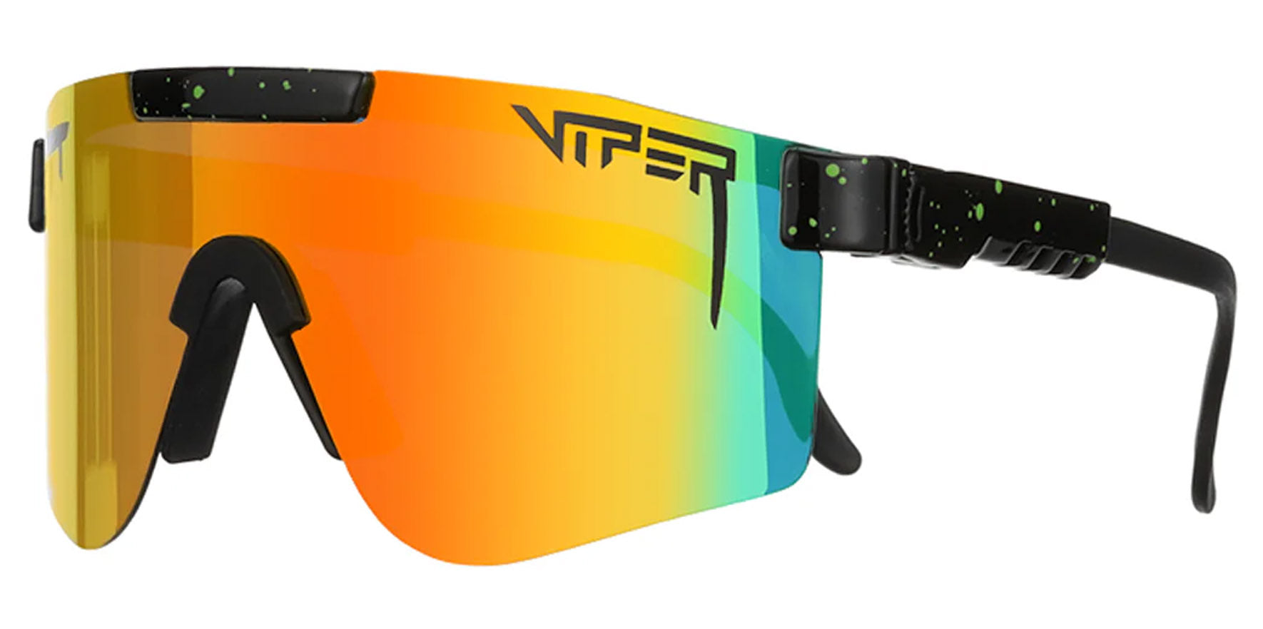 Pit Viper The Monster Bull Double Wides Original Black and Green Splatter Wrap Sunglasses THE-MONSTER-BULL-POLARIZED-DOUBLE-WIDE Orange Polarized Lens