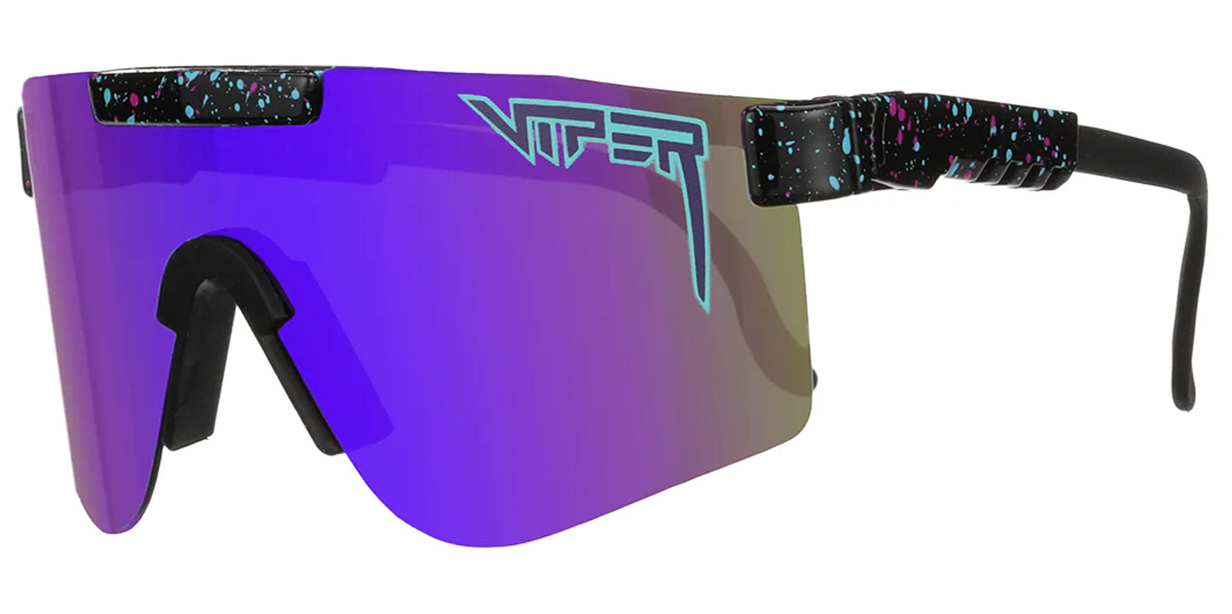 Pit Viper The Nightfall Double Wides Original Black Pink Splatter Wrap Sunglasses THE-NIGHT-FALL-POLARIZED-DOUBLE-WIDE Purple Polarized Lens