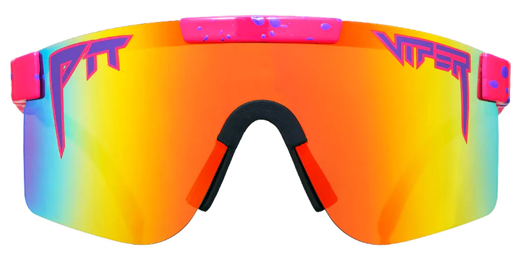 Pit Viper The Radical Narrow Original Radical Pink and Blue Splatter Wrap Sunglasses THE-RADICAL-POLARIZED Rainbow Polarized Lens