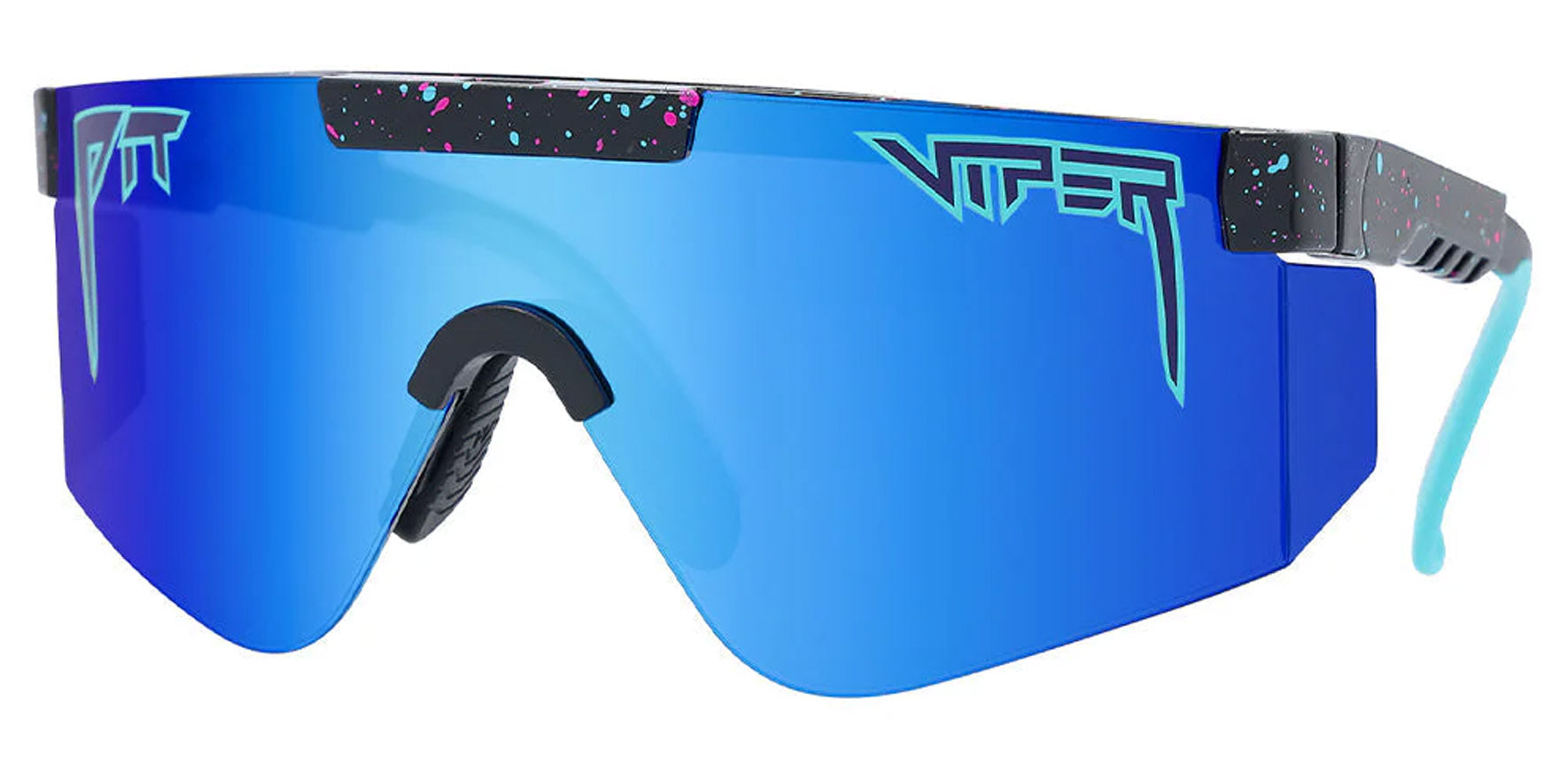 Pit Viper The Hail Sagan 2000 Black with Blue and Red Splatter Shield Sunglasses THE-SAGANS-2.0 Z87+ Blue Lens