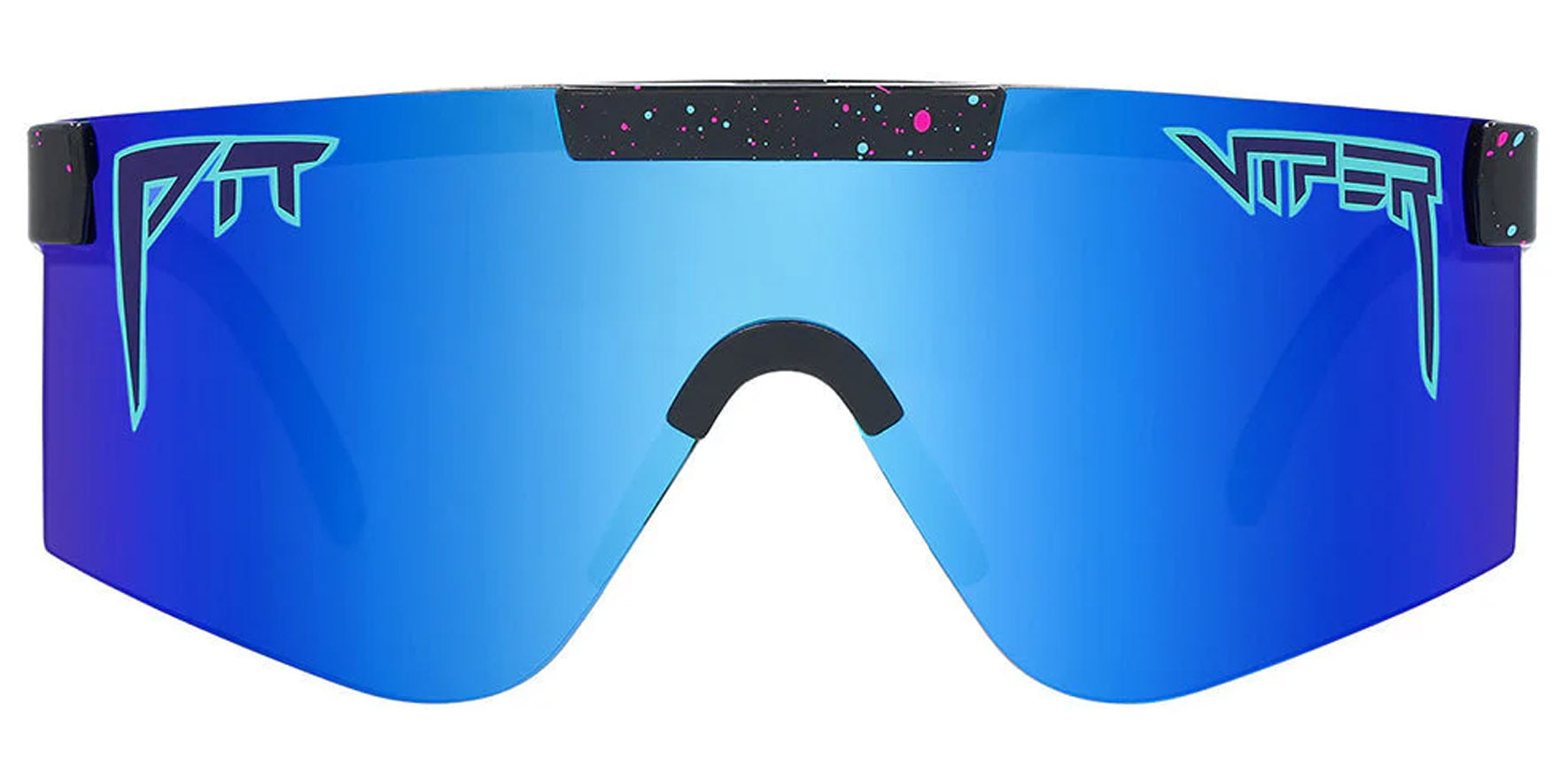 Pit Viper The Hail Sagan 2000 Black with Blue and Red Splatter Shield Sunglasses THE-SAGANS-2.0 Z87+ Blue Lens