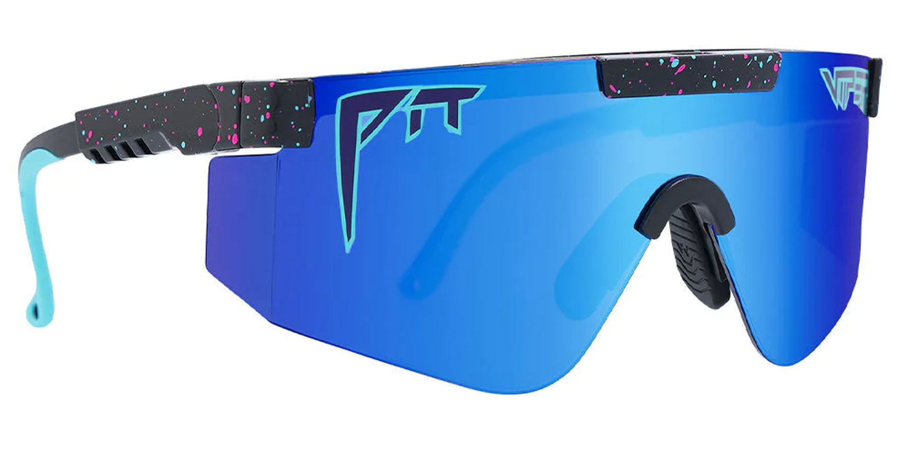 Pit Viper The Hail Sagan 2000 Black with Blue and Red Splatter Shield Sunglasses THE-SAGANS-2.0 Z87+ Blue Lens