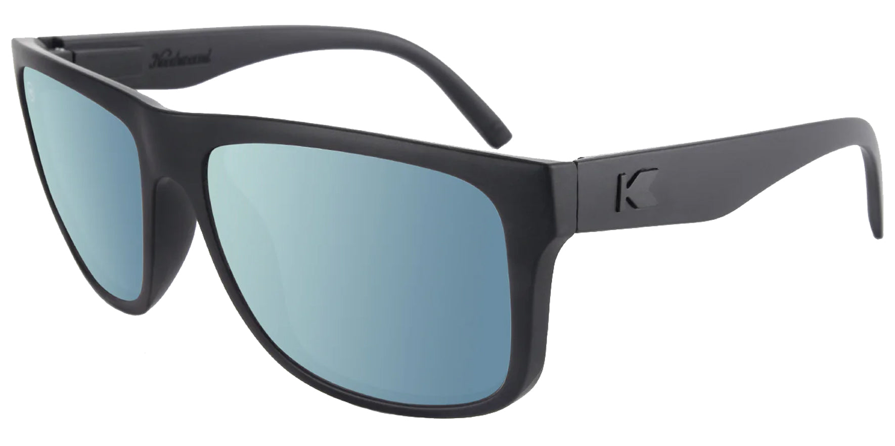 Knockaround Torrey Pines Matte Black Square Sunglasses TPSB3080 Sky Blue Polarized Lens 58mm