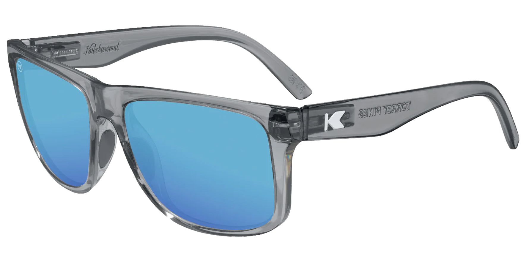 Knockaround Torrey Pines Sport Glossy Clear Grey Square Sunglasses TSAQ3432 Aqua Polarized Lens 58mm