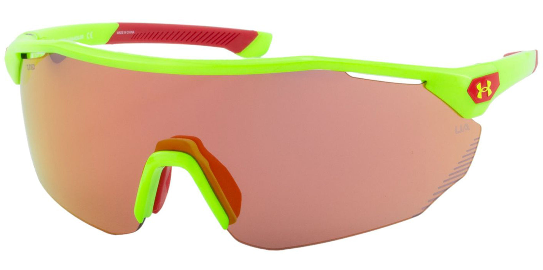 Under Armour Force 2 Men Green Red Semi-Rimless Shield Sunglasses UA0011S-049A-50 Orange Lens 99mm