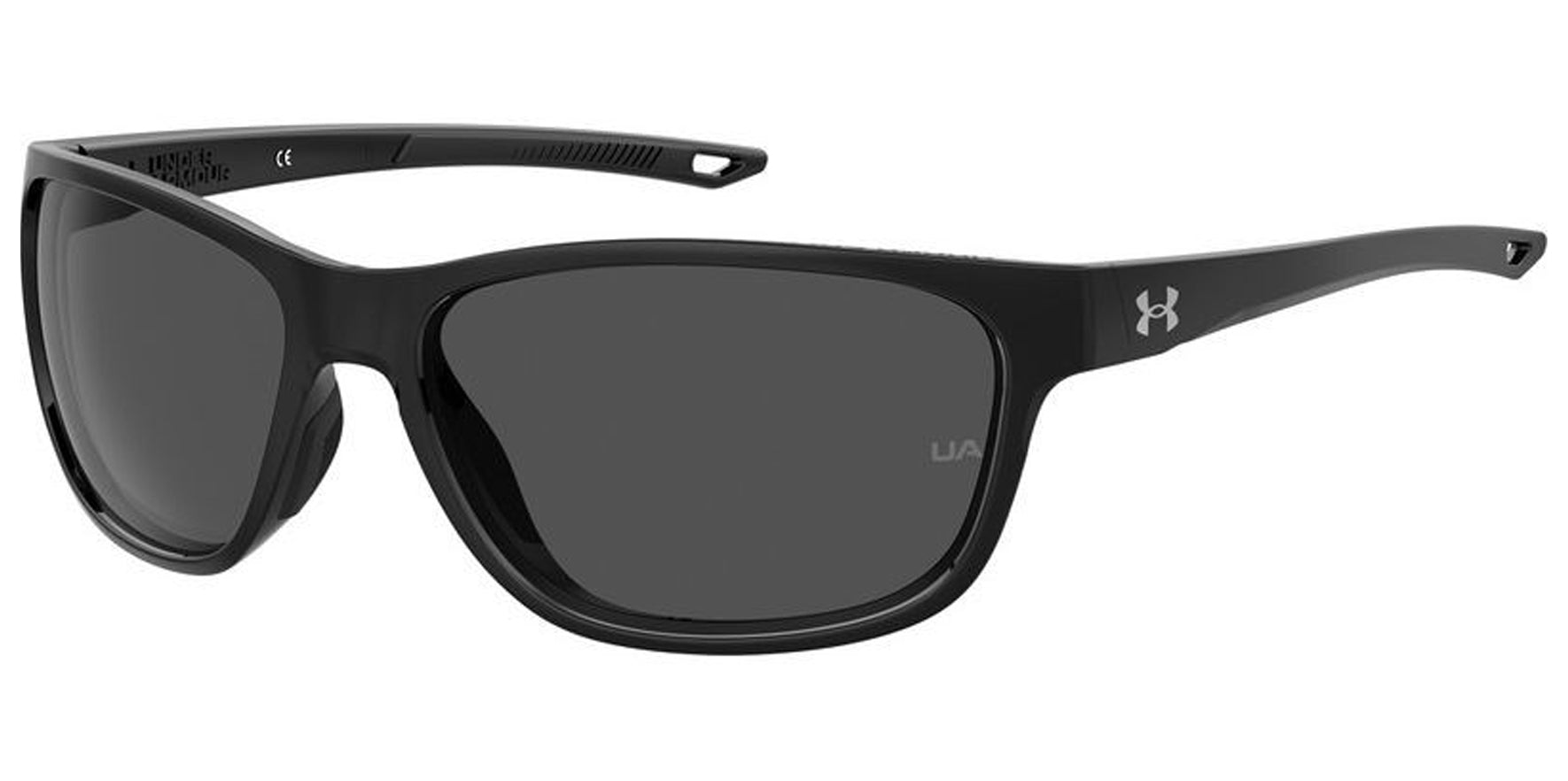 Under Armour UA Intensity Black Rectangular Wrap-Around Sunglasses 0807-KA Grey Lens 59mm