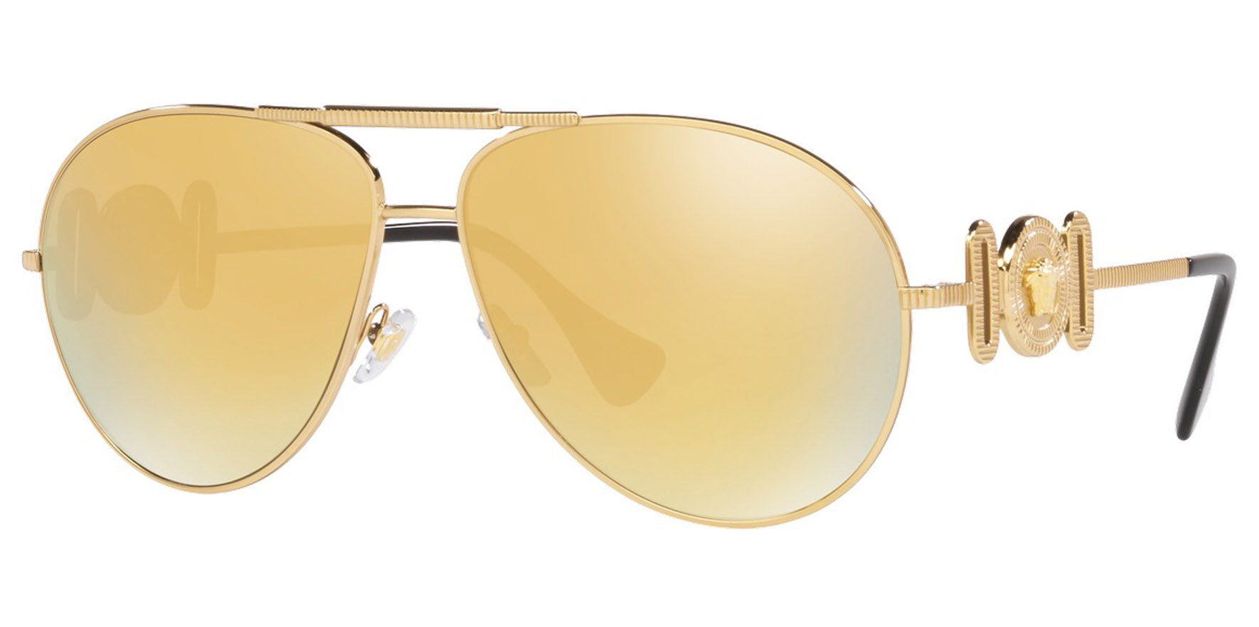 Versace Gold-Tone Oversize Aviator Sunglasses VE2249-10027P Brown Mirrored Gold Lens 65mm - Made in Italy