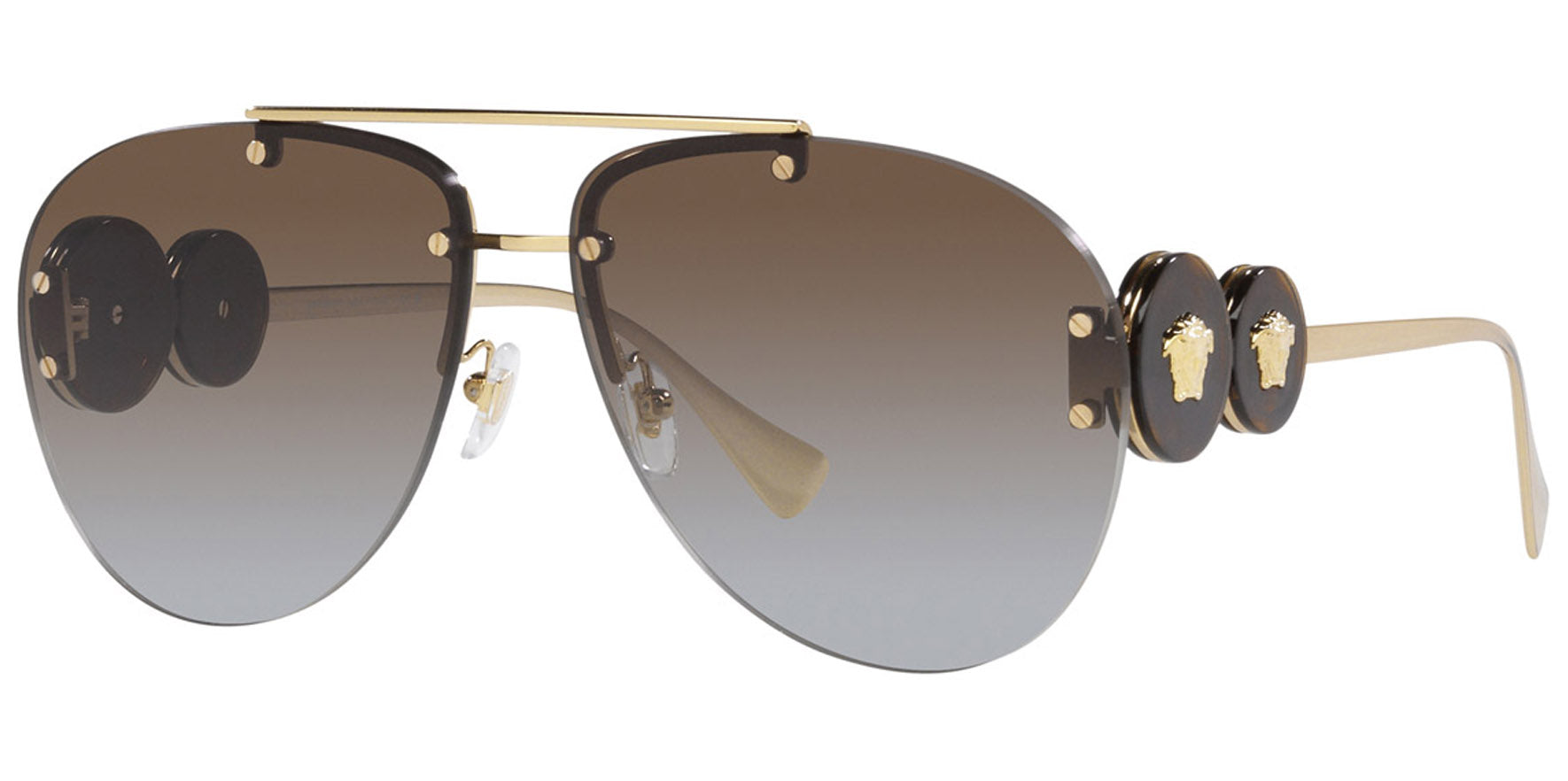 Versace Double Medusa Women Gold-Tone Rimless Aviator Sunglasses VE2250-148889 Dark Grey Lens 63mm - Made in Italy