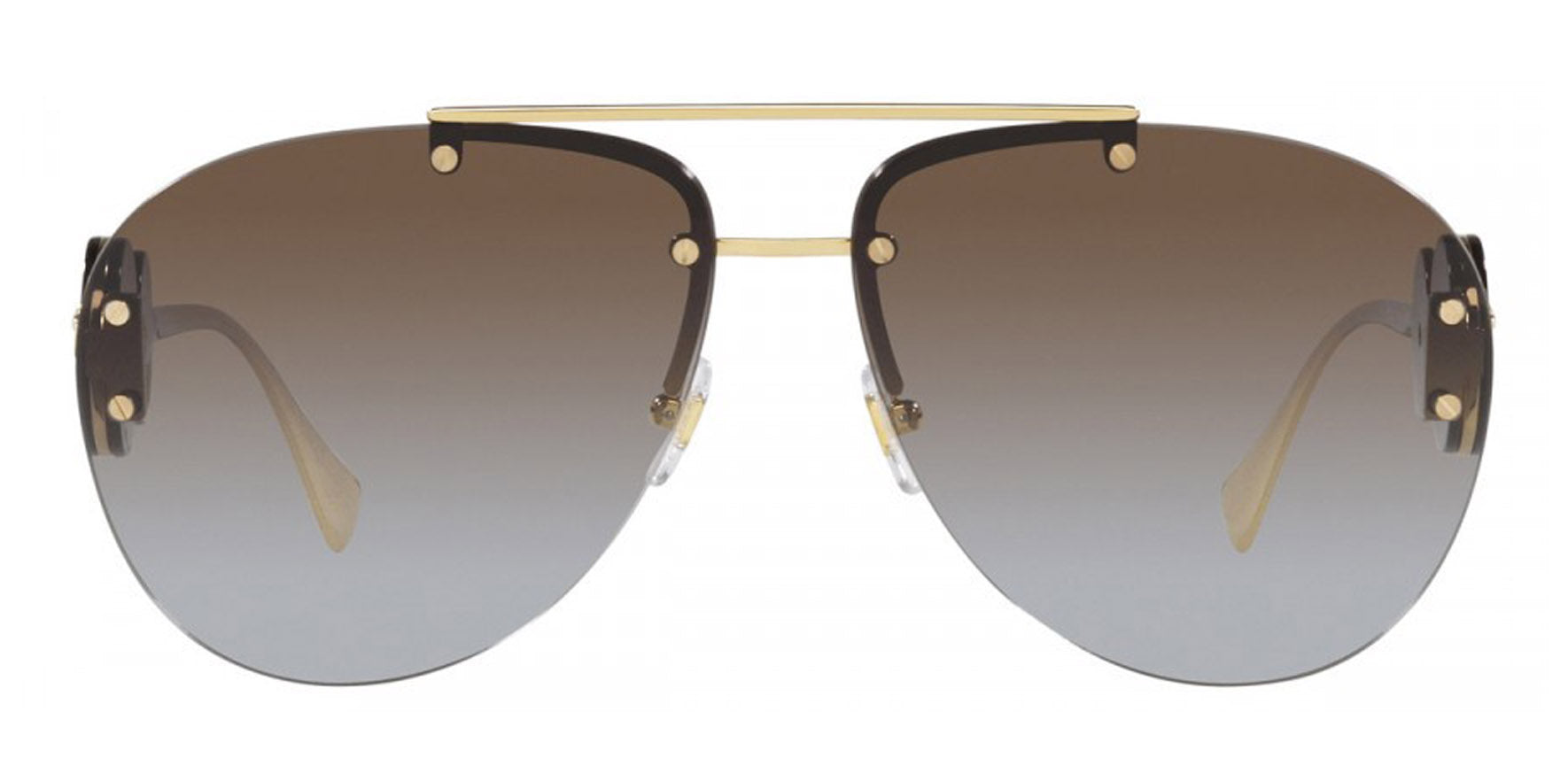 Versace Double Medusa Women Gold-Tone Rimless Aviator Sunglasses VE2250-148889 Dark Grey Lens 63mm - Made in Italy