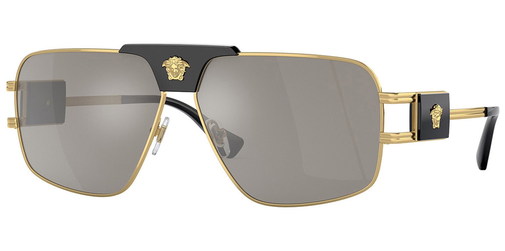 Versace Men Gold-Tone Navigator Sunglasses VE2251-10026G Light Grey Mirrored Silver Lens 63mm