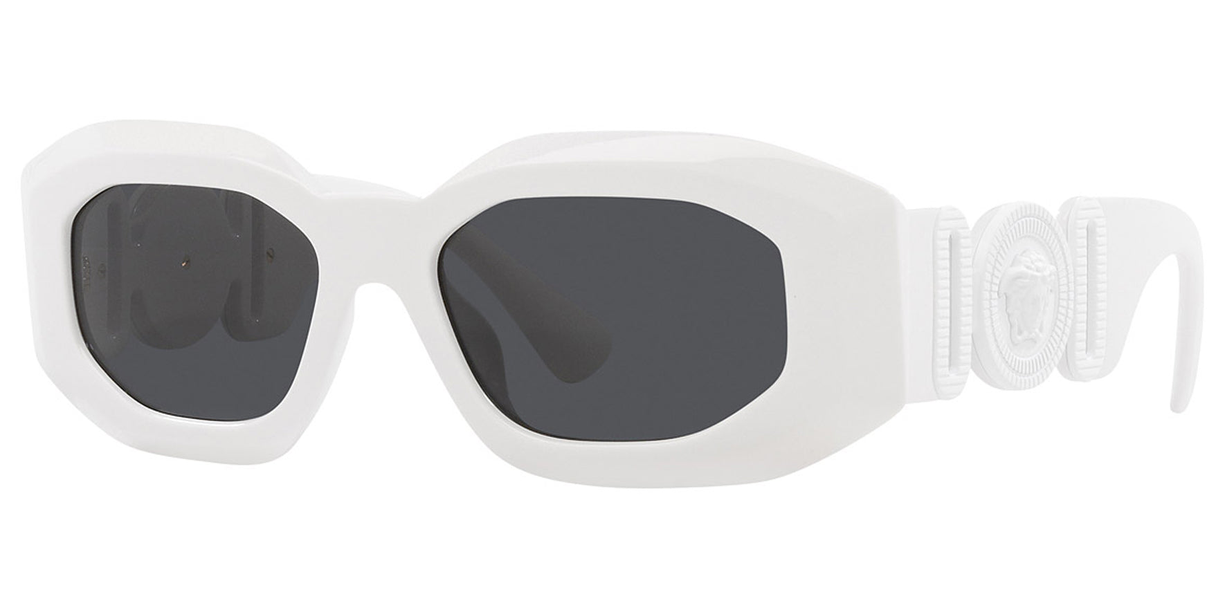 Versace Women White Geometric Rectangle w/ Medusa Temples Sunglasses VE4425U-543887 Dark Grey Lens 54mm