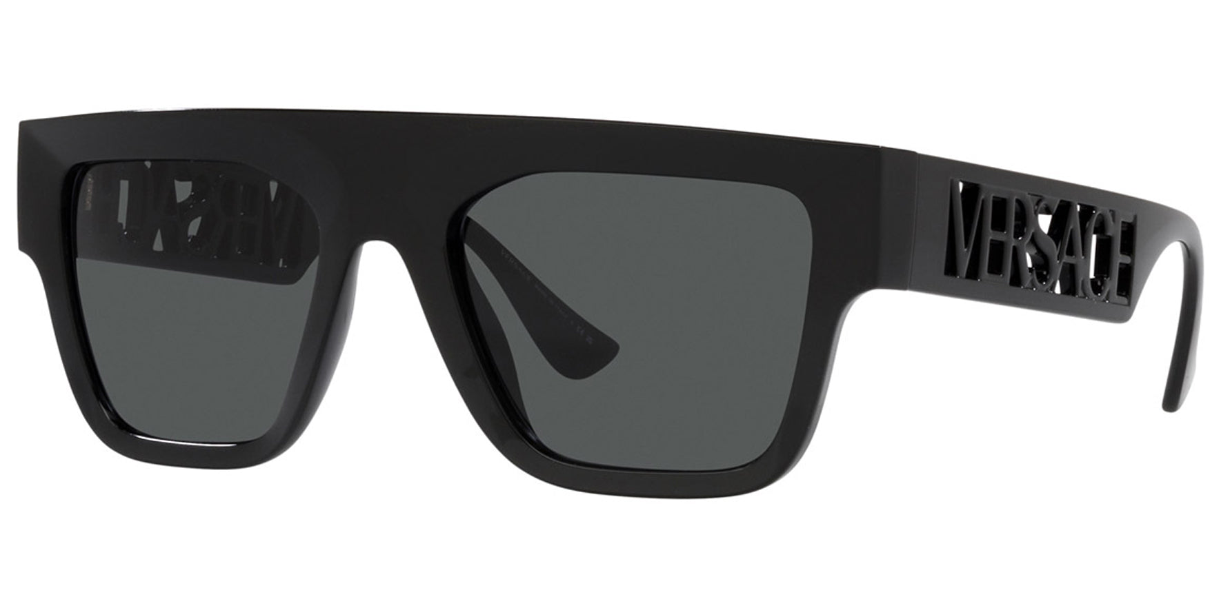 Versace Men Black Flat-Top Square w/ Cutaway Branding Sunglasses VE4430U-GB187 Dark Grey Lens 53mm