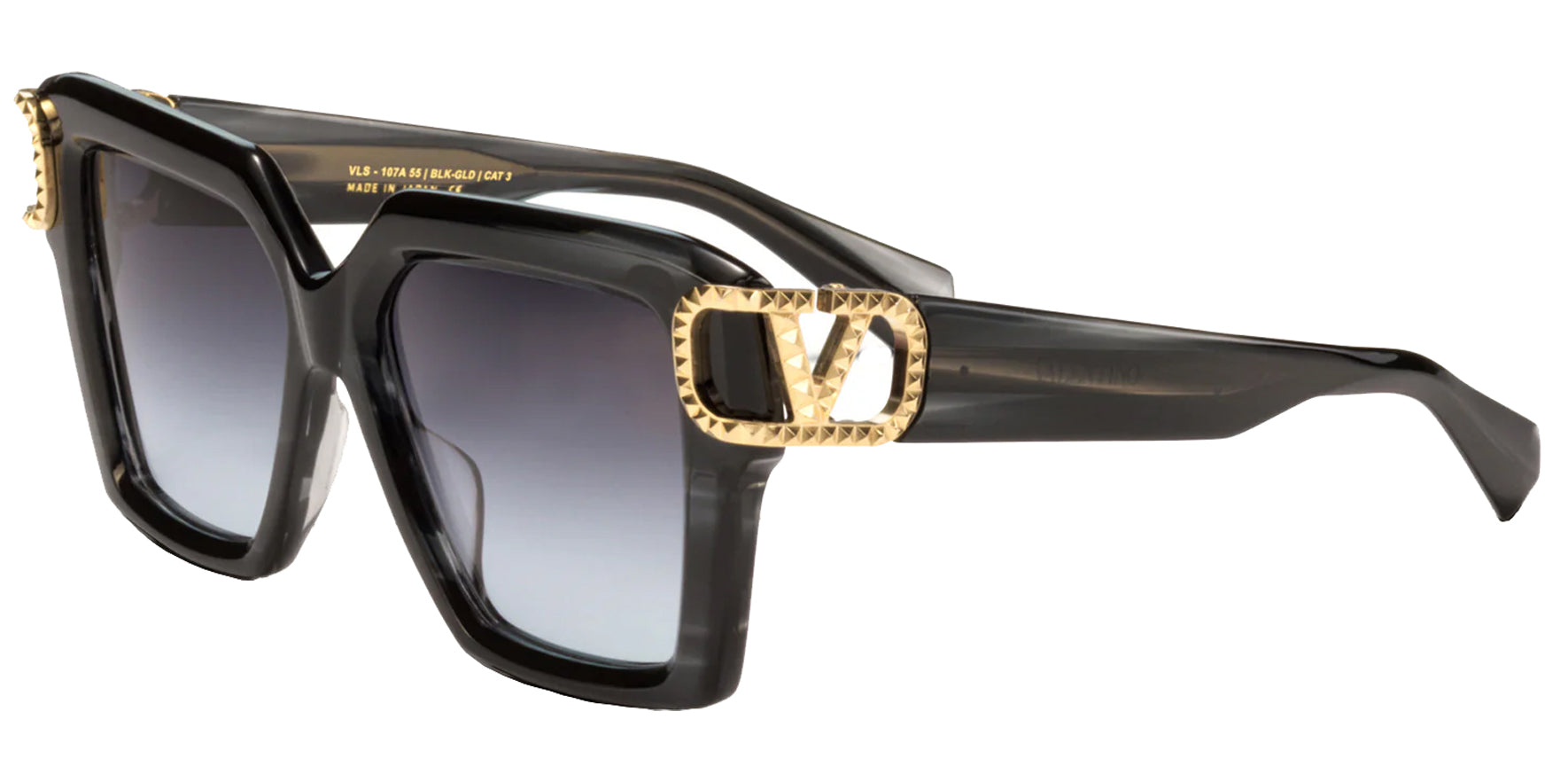 Valentino V-Uno Women Translucent Black Swirl Butterfly Sunglasses VLS-107A Grey Gradient Lens 55mm
