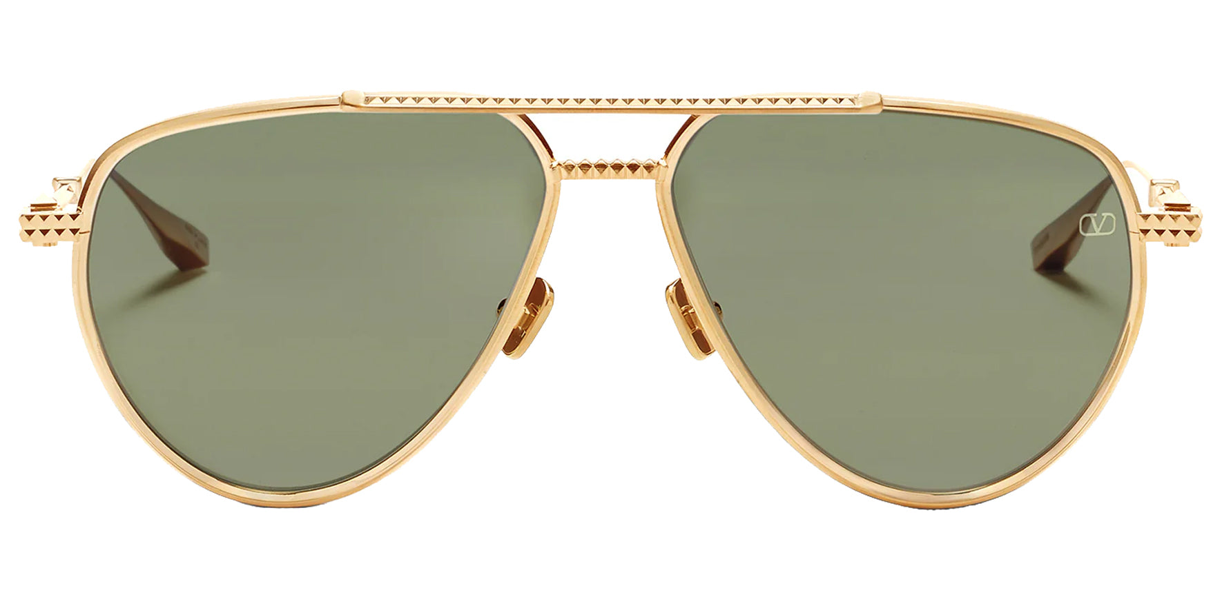 Valentino V-Stud II Light Gold Aviator Sunglasses VLS-133A Dark Green Lens 59mm