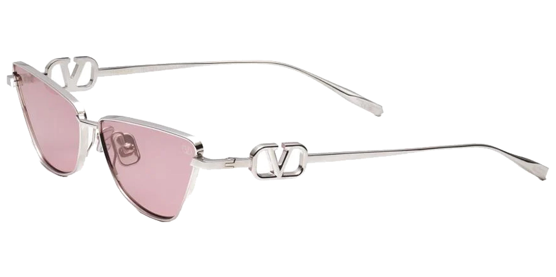 Valentino VLOGO Sign Women Silver Cat Eye Titanium Sunglasses VLS-135C Pink Lens 61mm