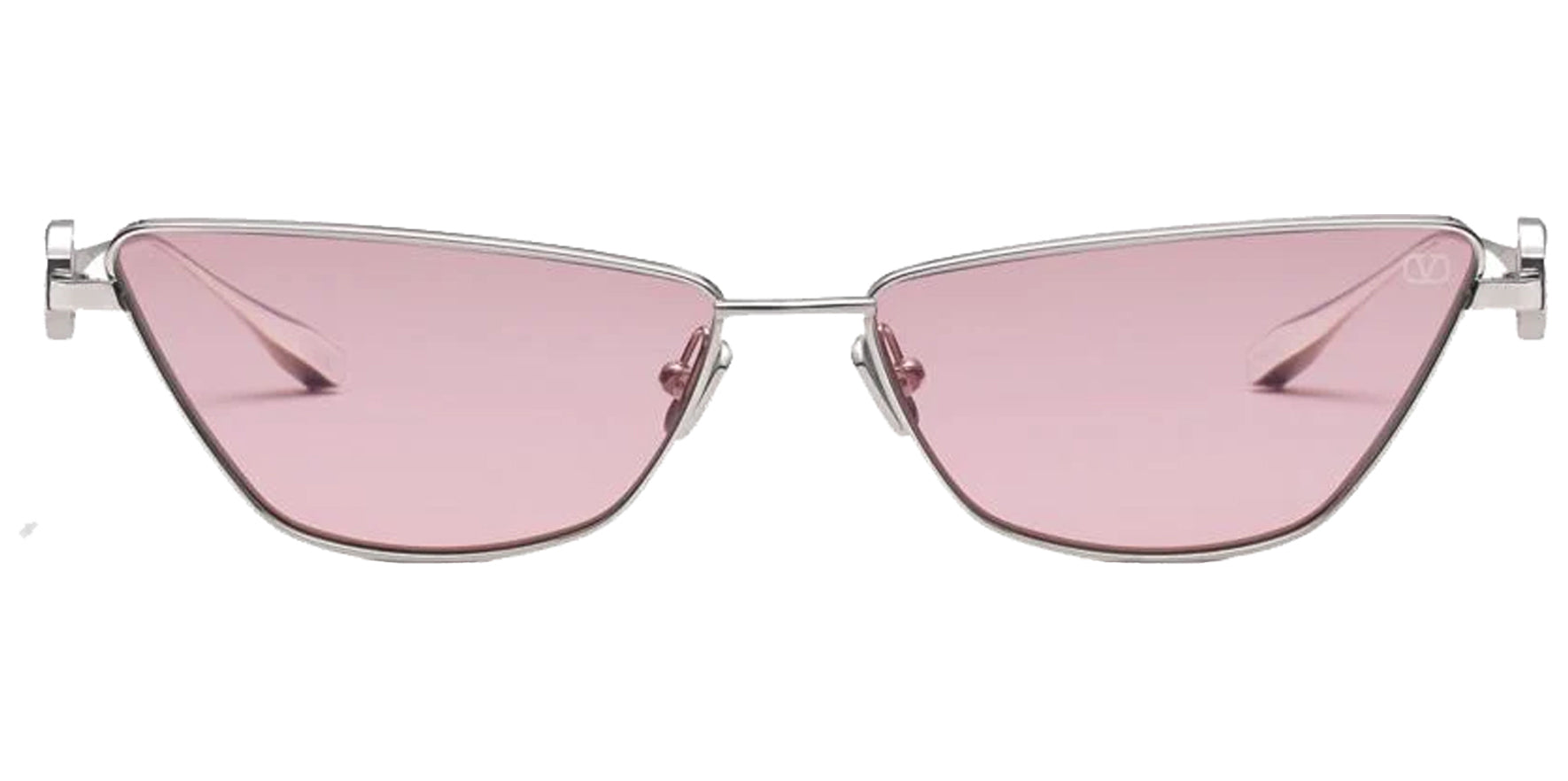 Valentino VLOGO Sign Women Silver Cat Eye Titanium Sunglasses VLS-135C Pink Lens 61mm