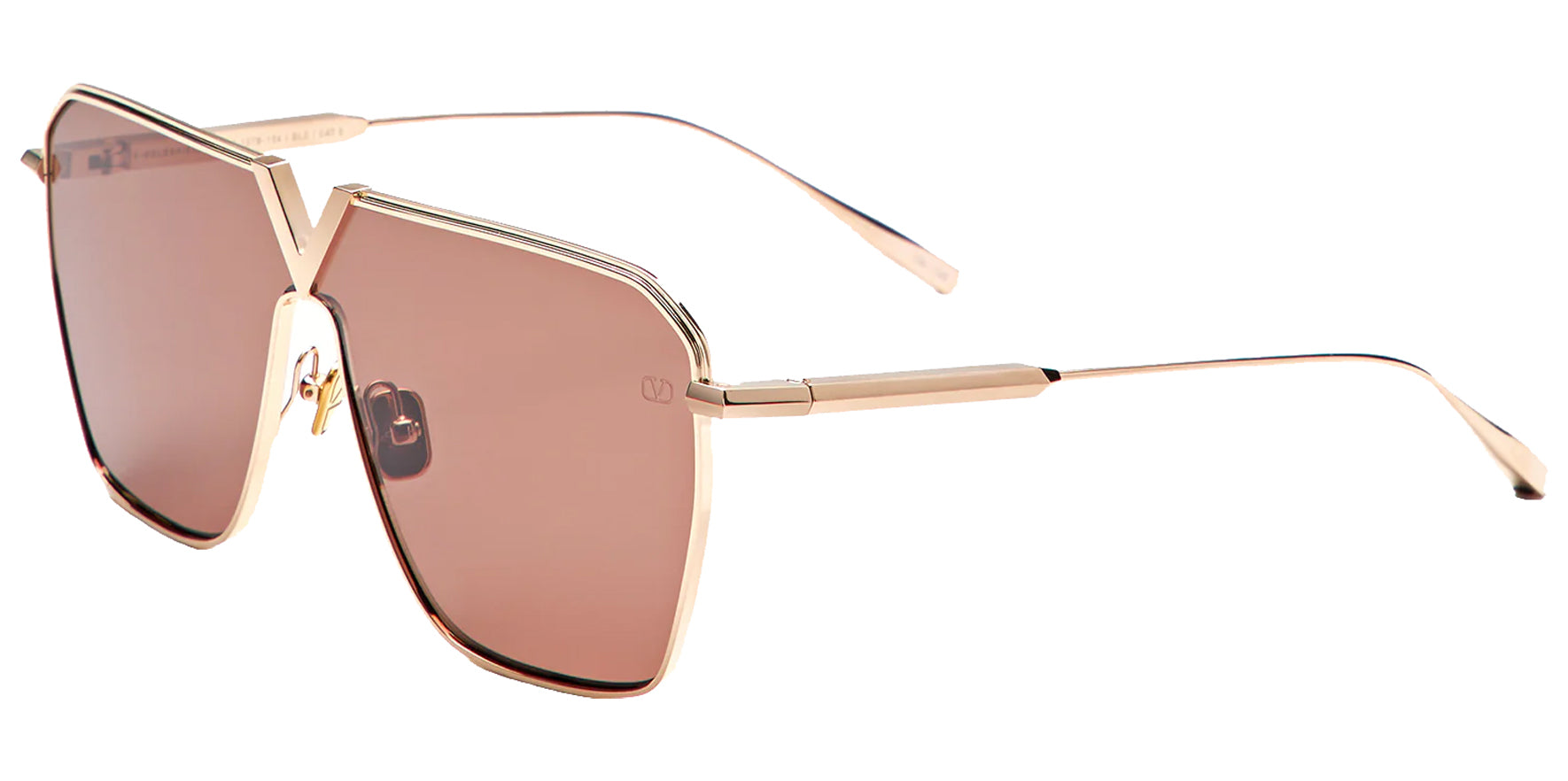 Valentino V-Goldshield Rose Gold Navigator Shield Sunglasses VLS-137B Brown Lens 134mm