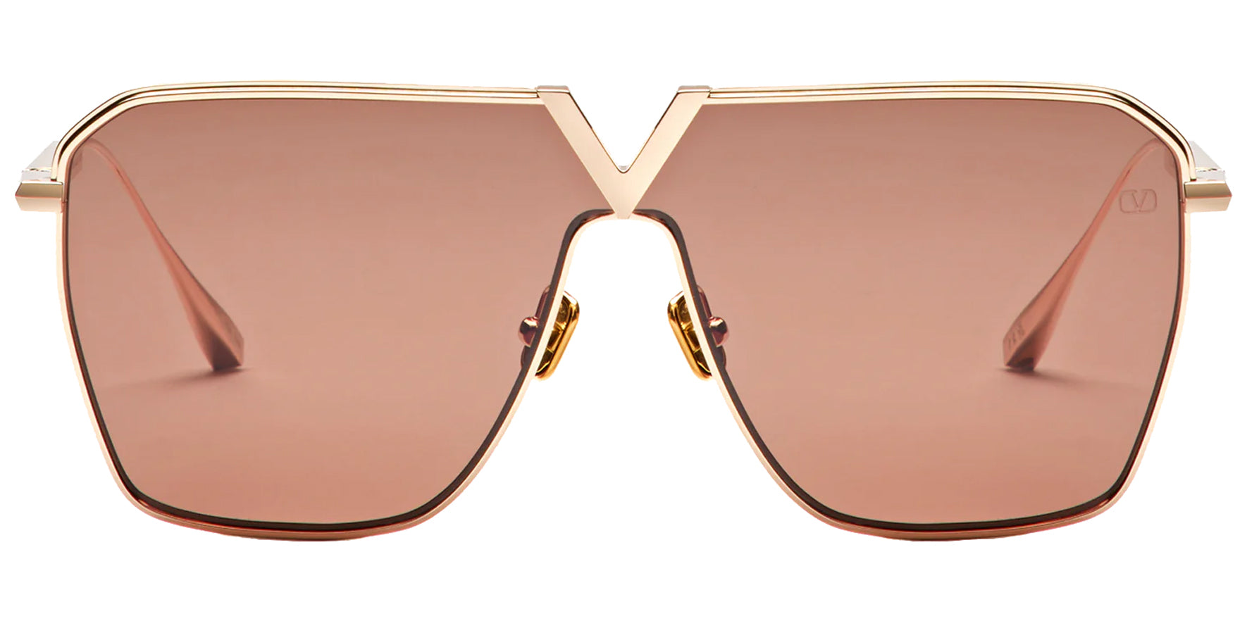 Valentino V-Goldshield Rose Gold Navigator Shield Sunglasses VLS-137B Brown Lens 134mm