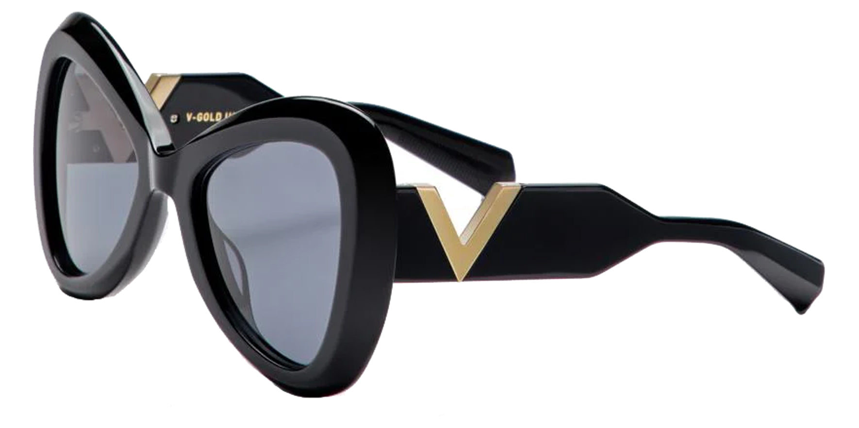 Valentino V-Gold III Women Black Butterfly Sunglasses VLS-138A Smoke Grey Lens 53mm