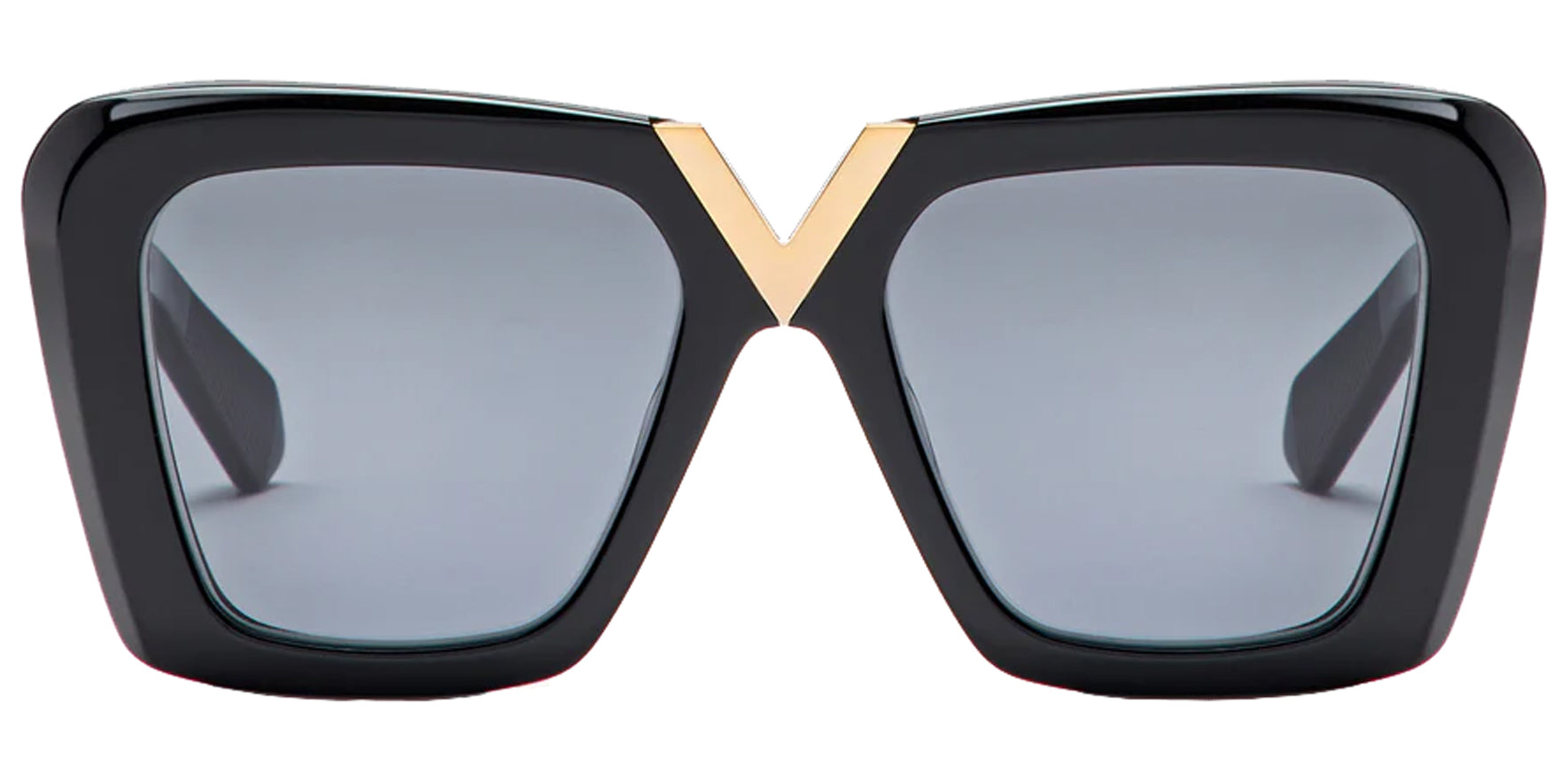 Valentino V-Gold II Women Black Squared Butterfly Sunglasses VLS-161A Smoke Grey Lens 53mm