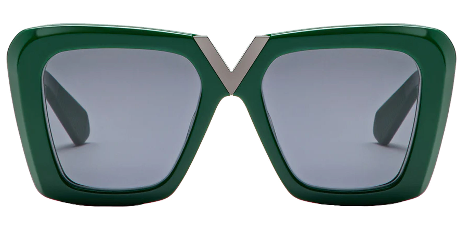 Valentino V-Gold II Women Dark Green Squared Butterfly Sunglasses VLS-161C Smoke Grey Lens 53mm