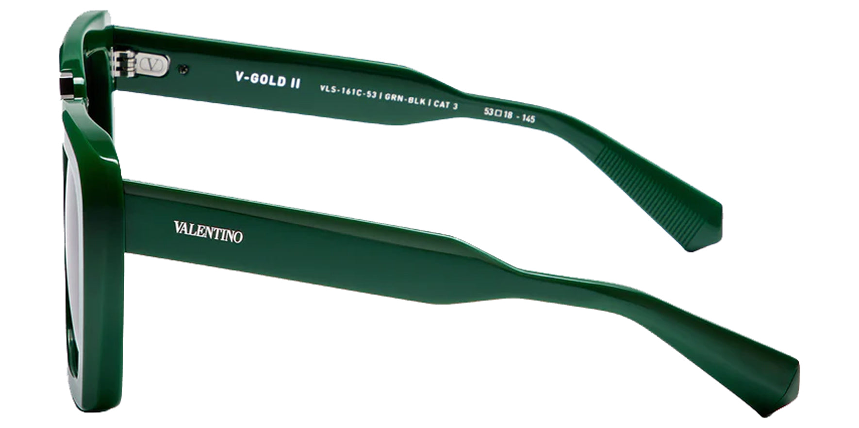 Valentino V-Gold II Women Dark Green Squared Butterfly Sunglasses VLS-161C Smoke Grey Lens 53mm