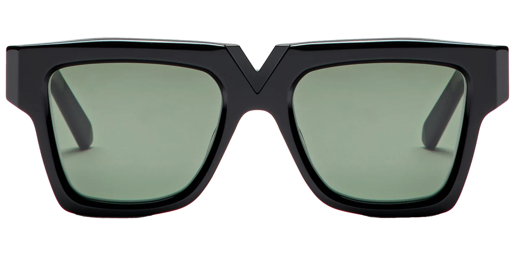 Valentino V-Gold I Women Black Square Sunglasses VLS-162A Smoke Green Lens 51mm