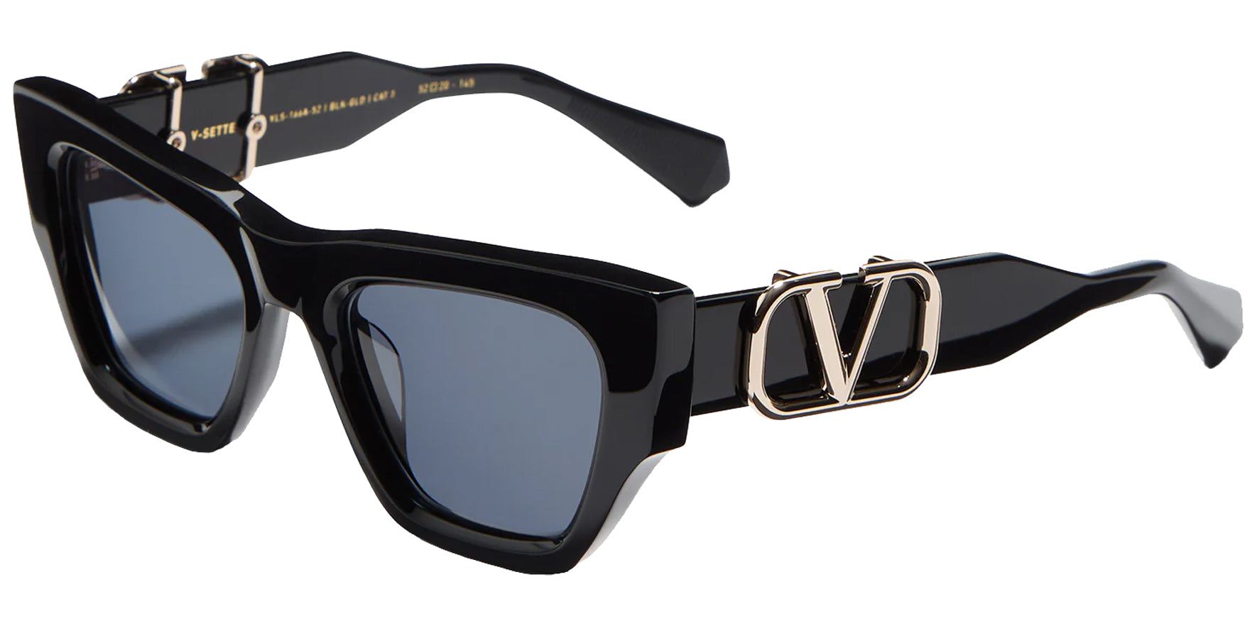 Valentino V-Sette Women Black Squared Cat Eye Sunglasses VLS-166A Grey Lens 52mm